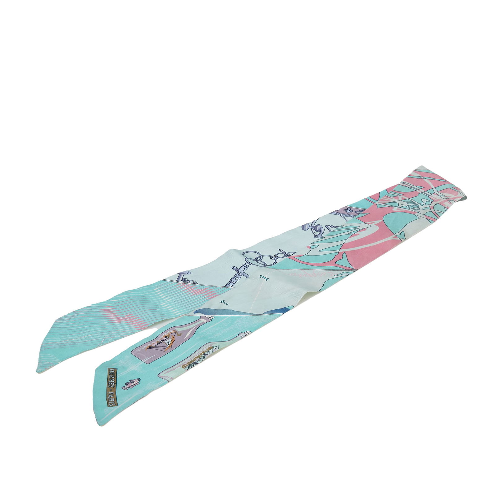 Hermes Caleche Mors Et Bouteilles Blue Silk Twilly Scarf (1 of 7)