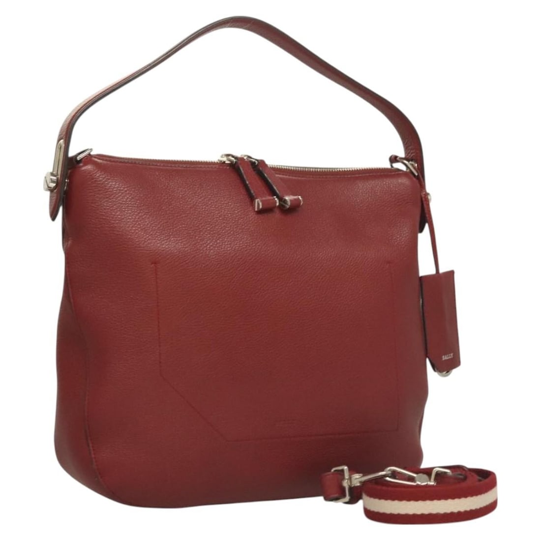 BALLY Red Silver Leather 2way Shoulder Bag with Strap: BALLY Red Silver Leather 2way Shoulder Bag with Strap This stylish BALLY shoulder bag combines functionality with a chic aesthetic. Crafted from high-quality leather, it features a captivating red and