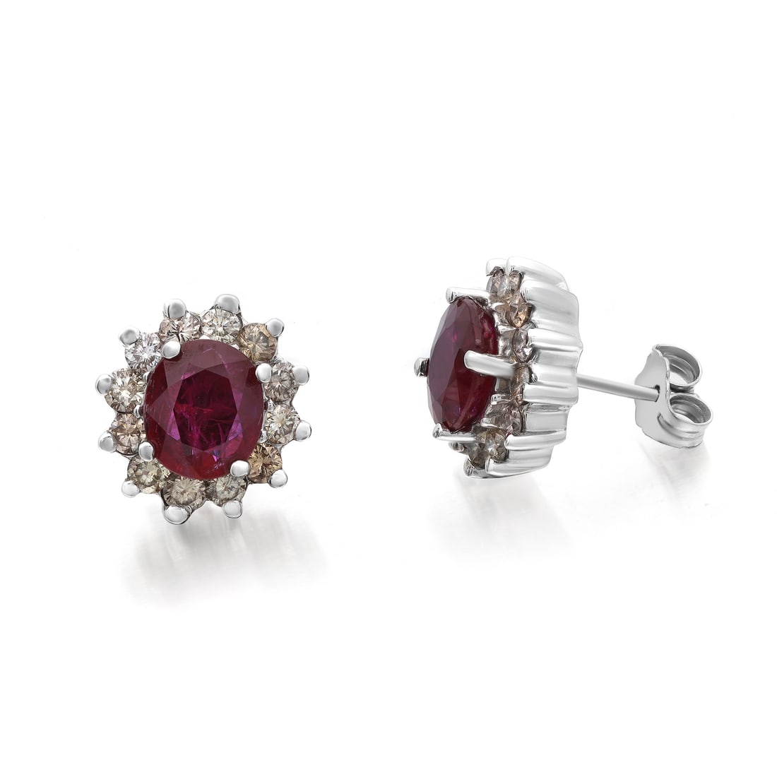 Rachel Koen 2.88ct Ruby Diamond Halo Stud Earrings 14K White Gold (1 of 3)