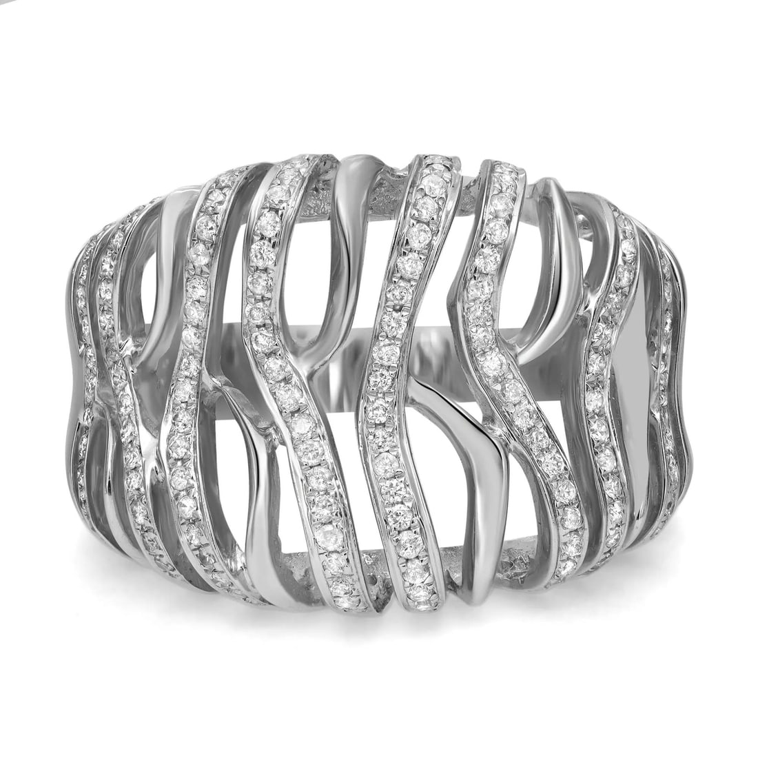 Rachel Koen 0.57ct Pave Set Diamond Wide Band Ring 14K White Gold Size 7.75: Rachel Koen 0.57ct Pave Set Diamond Wide Band Ring 14K White Gold Size 7.75 This stunning wide band ring features a modern design adorned with pave set round cut diamonds, elegantly crafted in fine 14