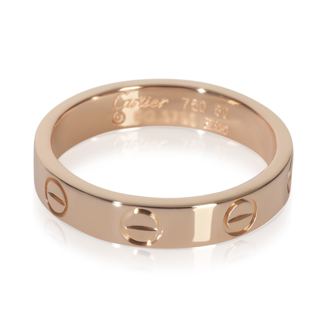 Small Model Love Ring in 18k Rose Gold with Certificate by Cartier: Small Model Love Ring in 18k Rose Gold with Certificate by Cartier This Cartier Small Model Love Ring is crafted from 18k rose gold and features a pink hue. Designed for women, the ring comes in size