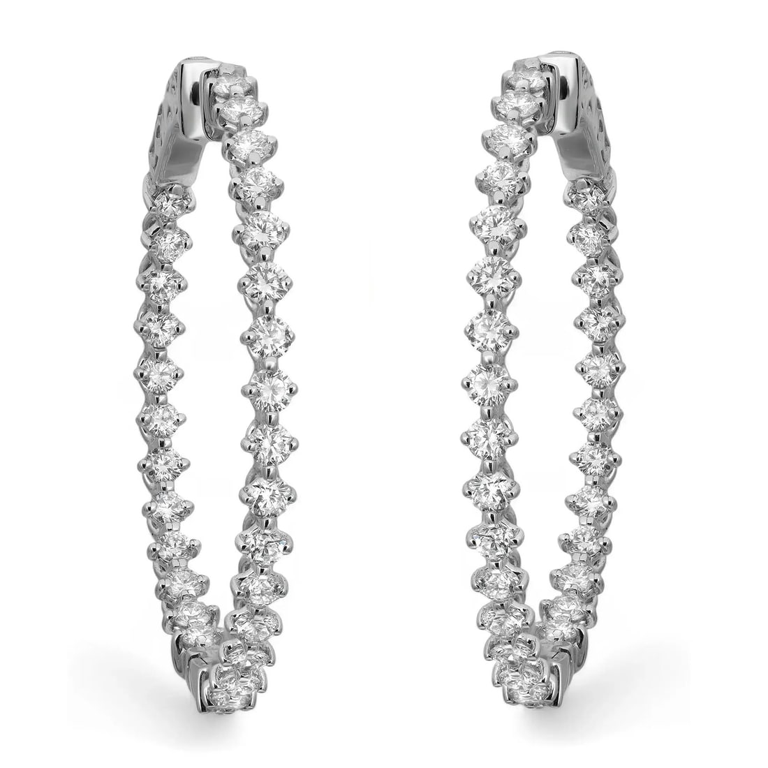 Rachel Koen 18K White Gold Inside Out Diamond Hoop Earrings 2.10Ctw (1 of 4)