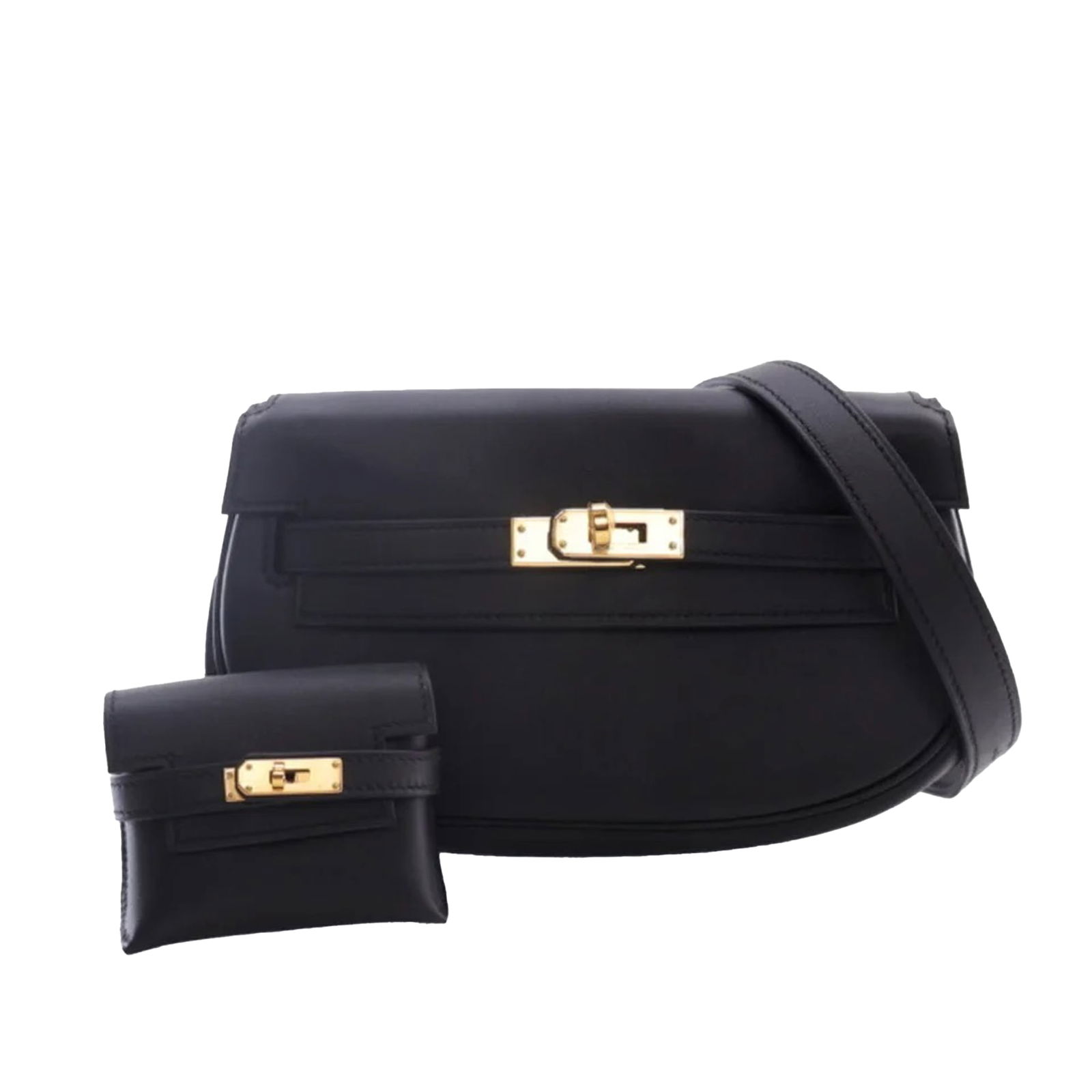 Hermes Swift Kelly Moove Black Leather Bag with Adjustable Strap: Hermes Swift Kelly Moove Black Leather Bag with Adjustable Strap The Hermes Swift Kelly Moove is a stylish and functional bag crafted from premium Swift leather. This elegant piece features a removabl