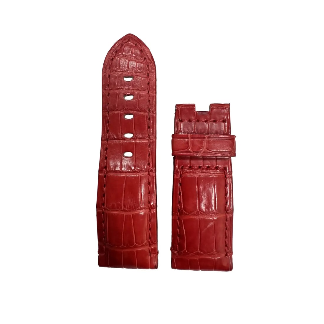 Panerai 22mm Red Leather Two-Piece Watch Band Strap: Panerai 22mm Red Leather Two-Piece Watch Band Strap Enhance your Officine Panerai wristwatch with this stylish 24 x 22mm red leather watch band strap. Crafted for luxury, this two-piece strap features