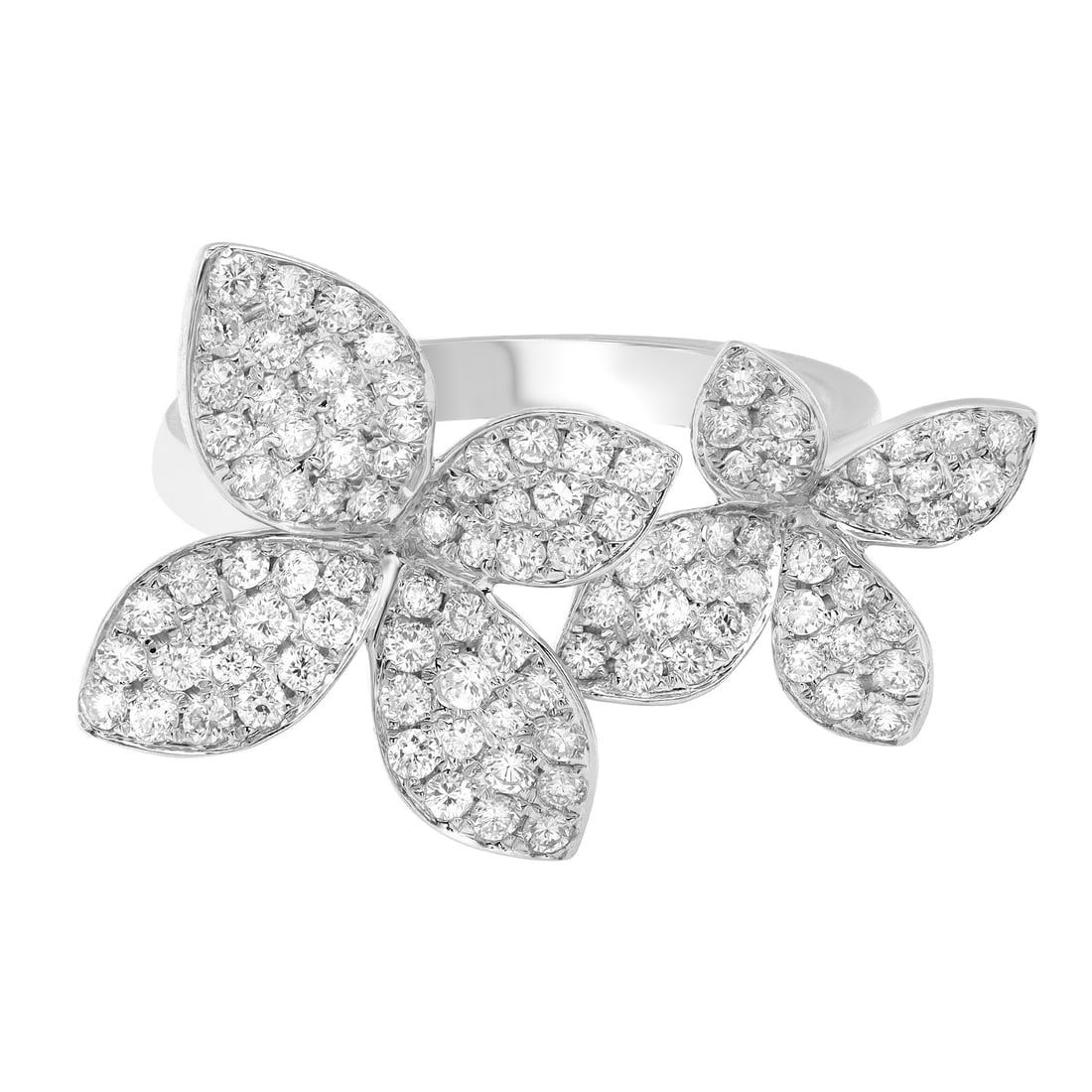 Rachel Koen 18K White Gold Diamond Double Flower Ring 0.97Ctw Size 6.75: Rachel Koen 18K White Gold Diamond Double Flower Ring 0.97Ctw Size 6.75 This stunning Diamond Double Flower Cocktail Ring by Rachel Koen is crafted in luxurious 18K white gold. It features two intrica