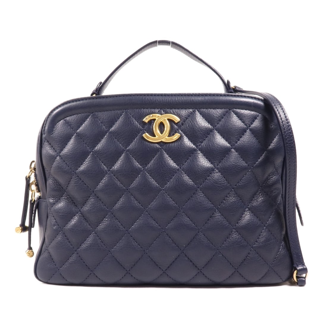 CHANEL 2 Way Shoulder Bag A57906 Navy Calfskin Leather GHW: CHANEL 2 Way Shoulder Bag A57906 Navy Calfskin Leather GHW Introducing the exquisite CHANEL 2 Way Shoulder Bag, a perfect blend of style and functionality. Crafted from luxurious calfskin leather, thi