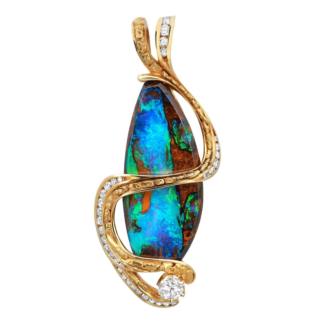 Rachel Koen Fish Pendant 14K Yellow Gold Multicolor Boulder Opal 0.85Cttw Diamond (1 of 5)