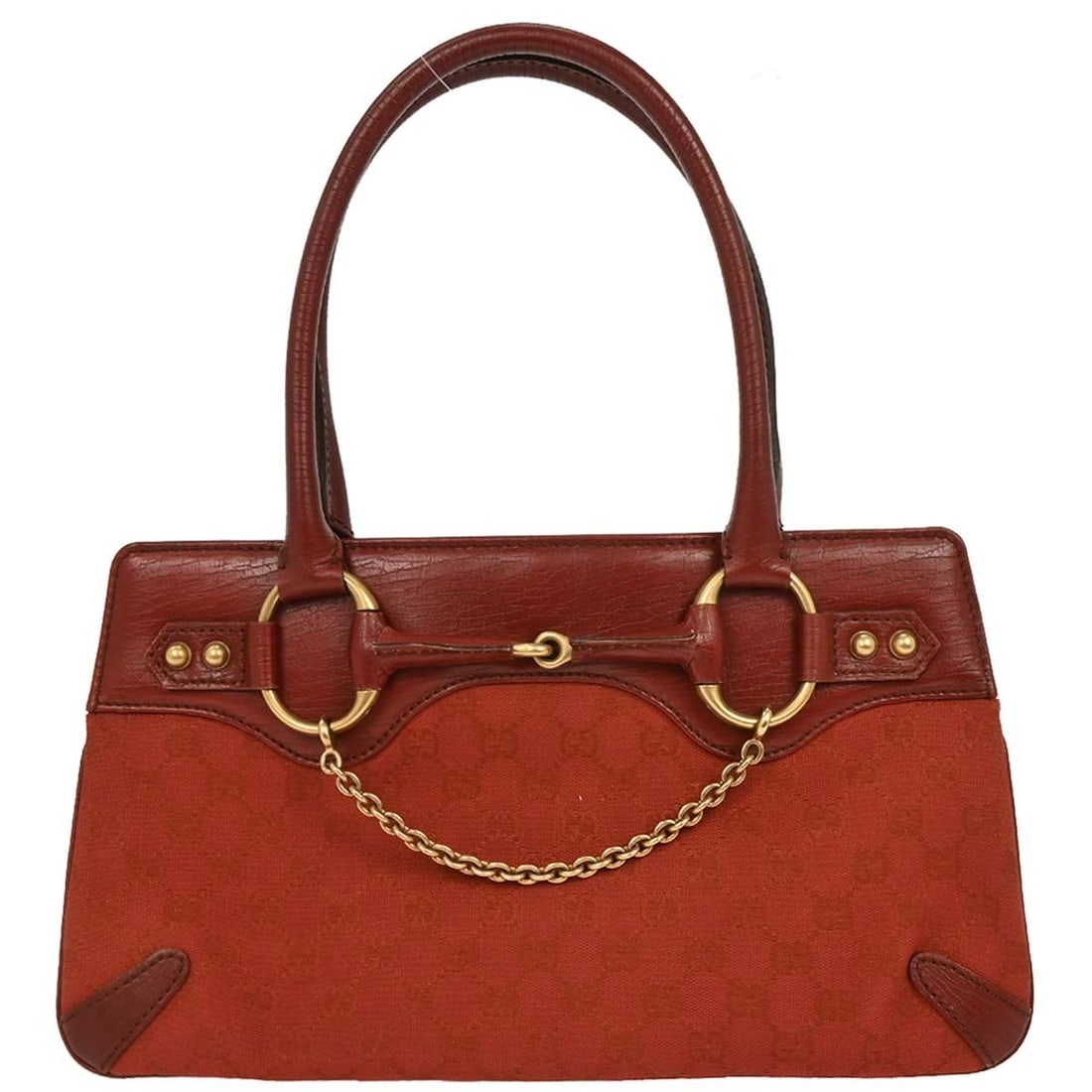 Gucci Red Canvas GG Horsebit Top Handle Handbag 114013 002058 (1 of 10)