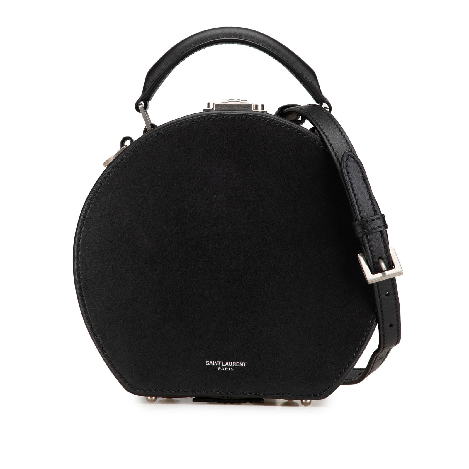 Saint Laurent Small Leather Mica Hatbox Satchel Black Leather Italy: Saint Laurent Small Leather Mica Hatbox Satchel Black Leather Italy Elevate your style with the Saint Laurent Small Leather Mica Hatbox Satchel, a sophisticated accessory crafted in Italy. This elegan