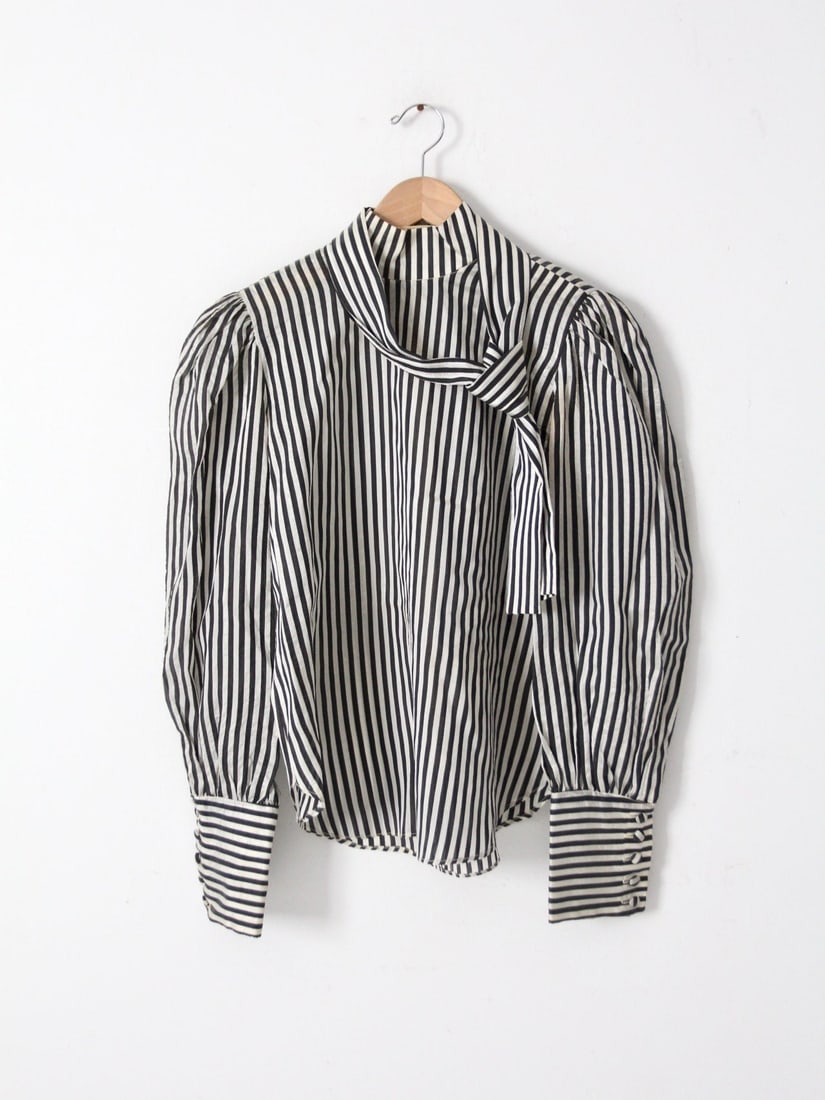 1960s Vintage Adolfo Striped Blouse with Victorian Details (1 of 10)