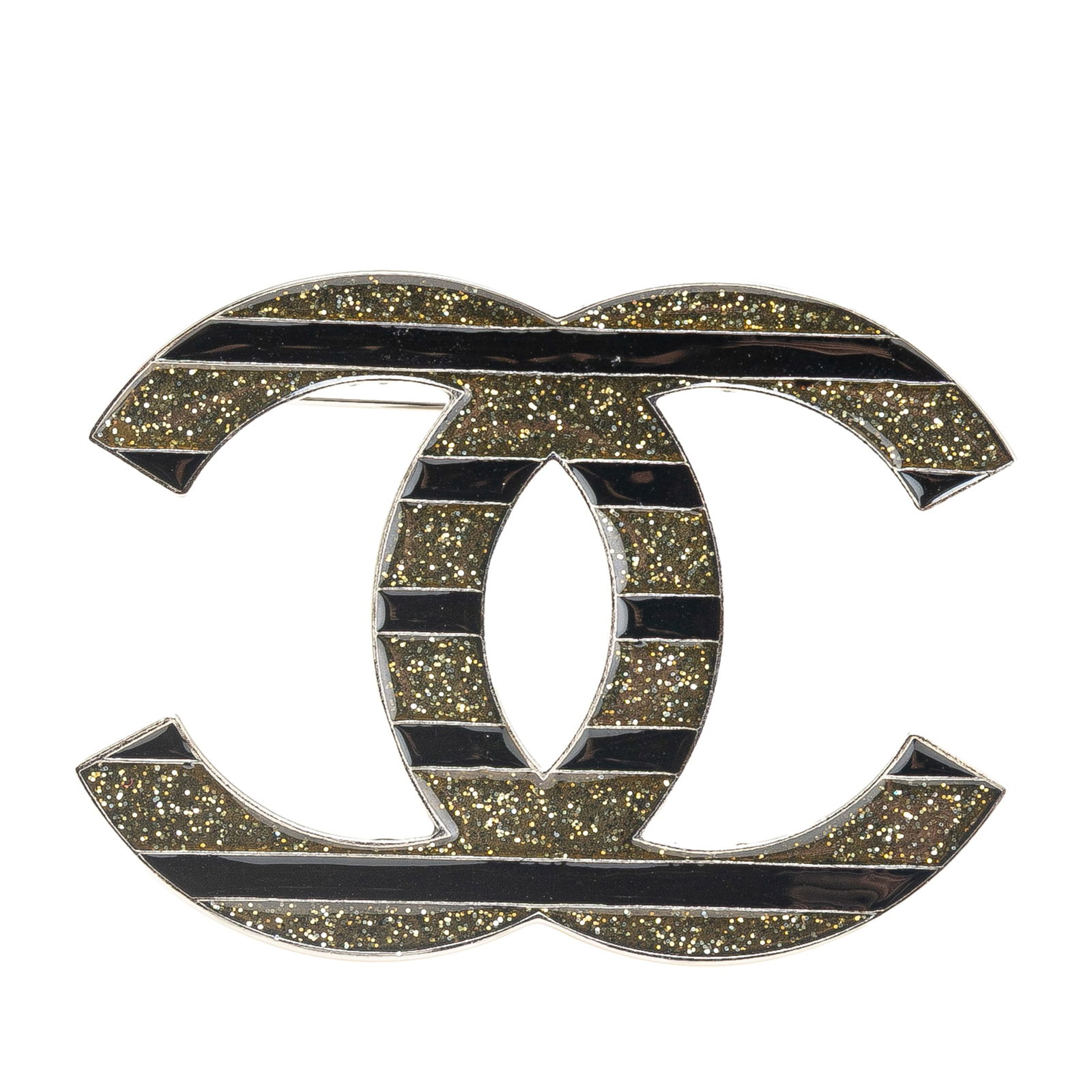 Chanel Black Enamel Silver Plated CC Brooch France (1 of 4)