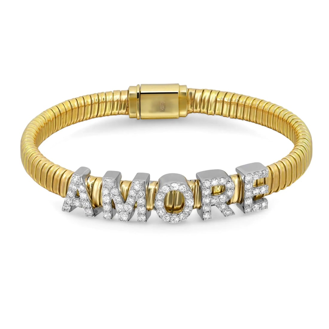 Rachel Koen AMORE Snake Chain Bracelet 14K Yellow Gold 0.94CT Diamonds: Rachel Koen AMORE Snake Chain Bracelet 14K Yellow Gold 0.94CT Diamonds Introducing the exquisite "AMORE" Snake Chain Bracelet, a perfect blend of elegance and sentiment. This stunning piece is crafted