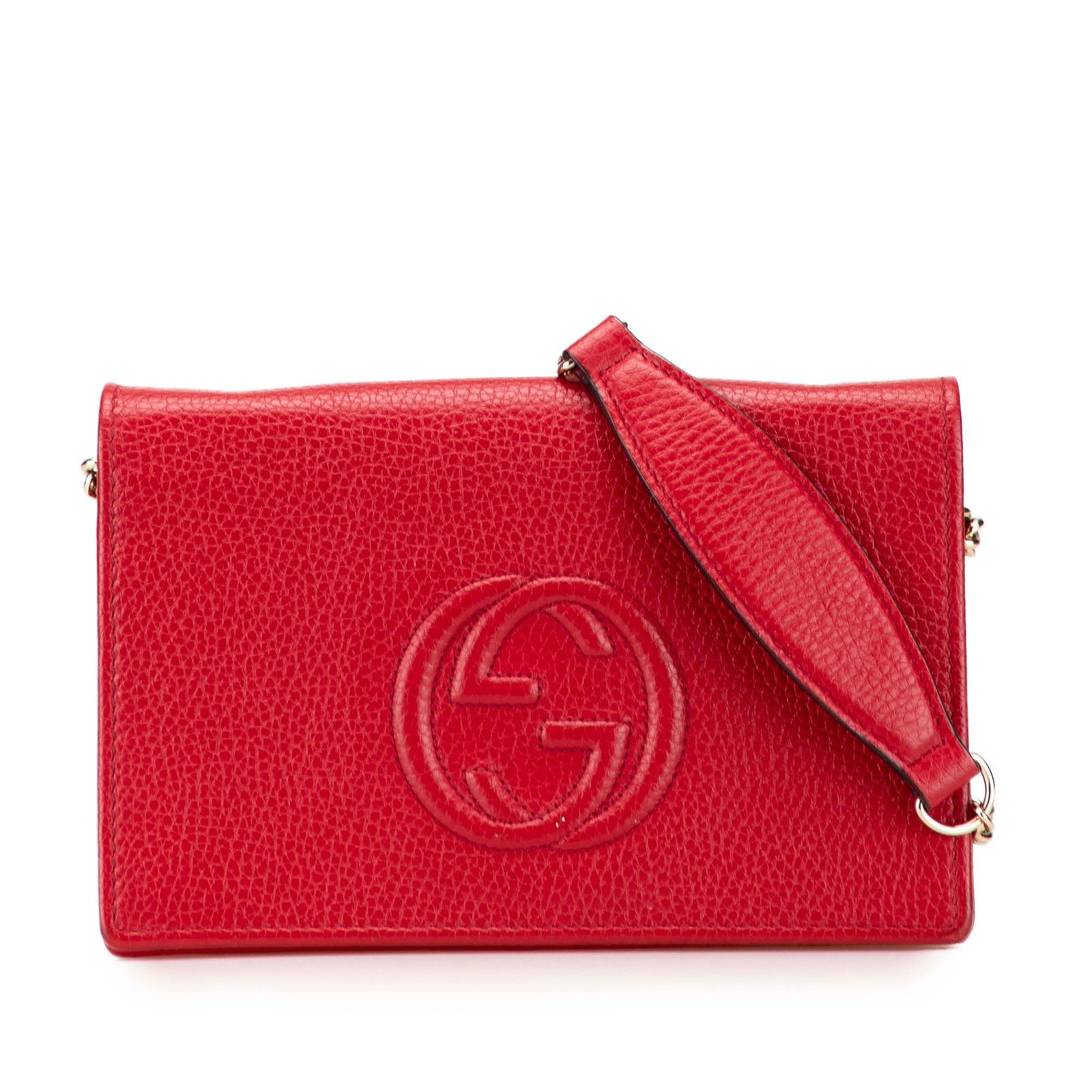 Gucci Red Leather Soho Wallet on Chain with Curb Chain Strap (1 of 10)