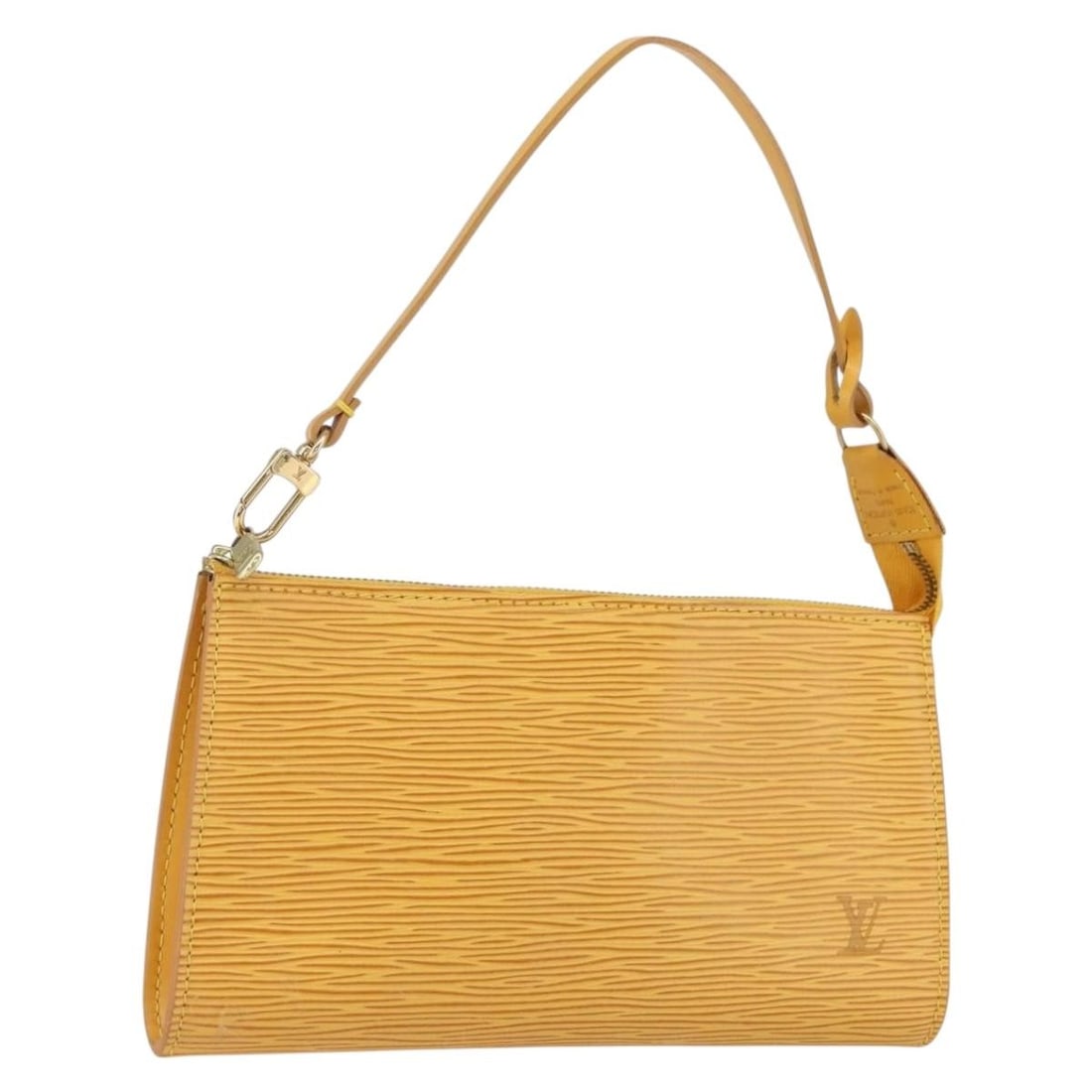 Yellow Epi Leather Pochette Accessoires Pouch by Louis Vuitton M52989: Yellow Epi Leather Pochette Accessoires Pouch by Louis Vuitton M52989 This Louis Vuitton Epi Pochette Accessoires pouch features durable yellow Epi leather and classic minimalist design. The accessory
