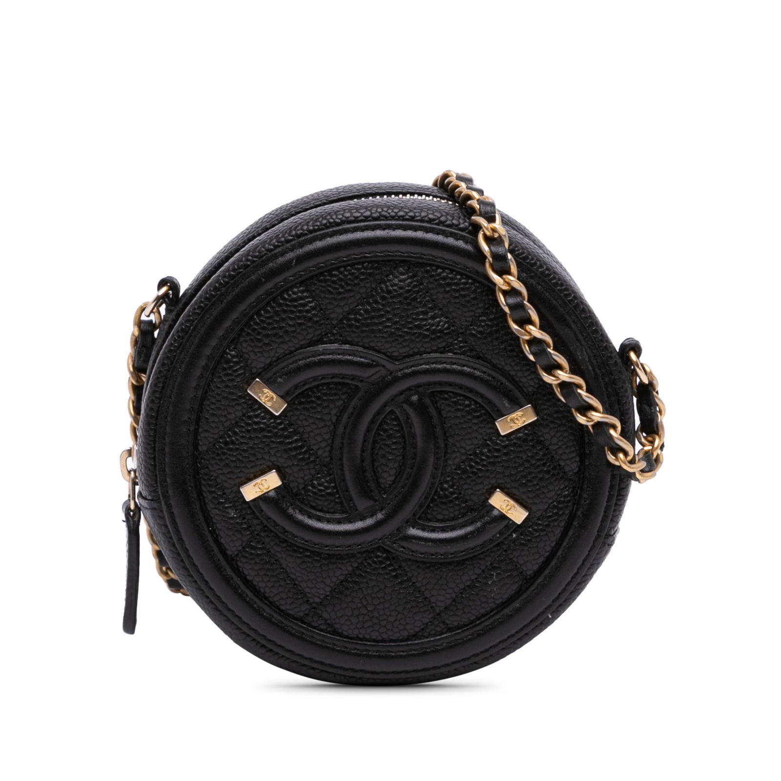 Chanel Black Caviar CC Filigree Round Clutch with Chain (1 of 11)