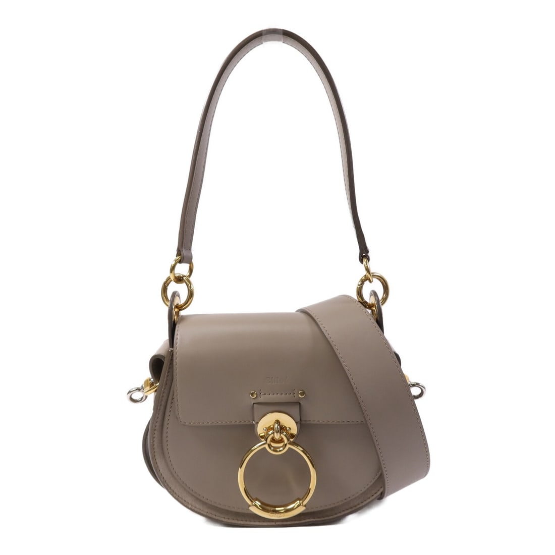Chloe Tess Small Grey Calfskin Leather Shoulder Bag with Gold Hardware (1 of 15)