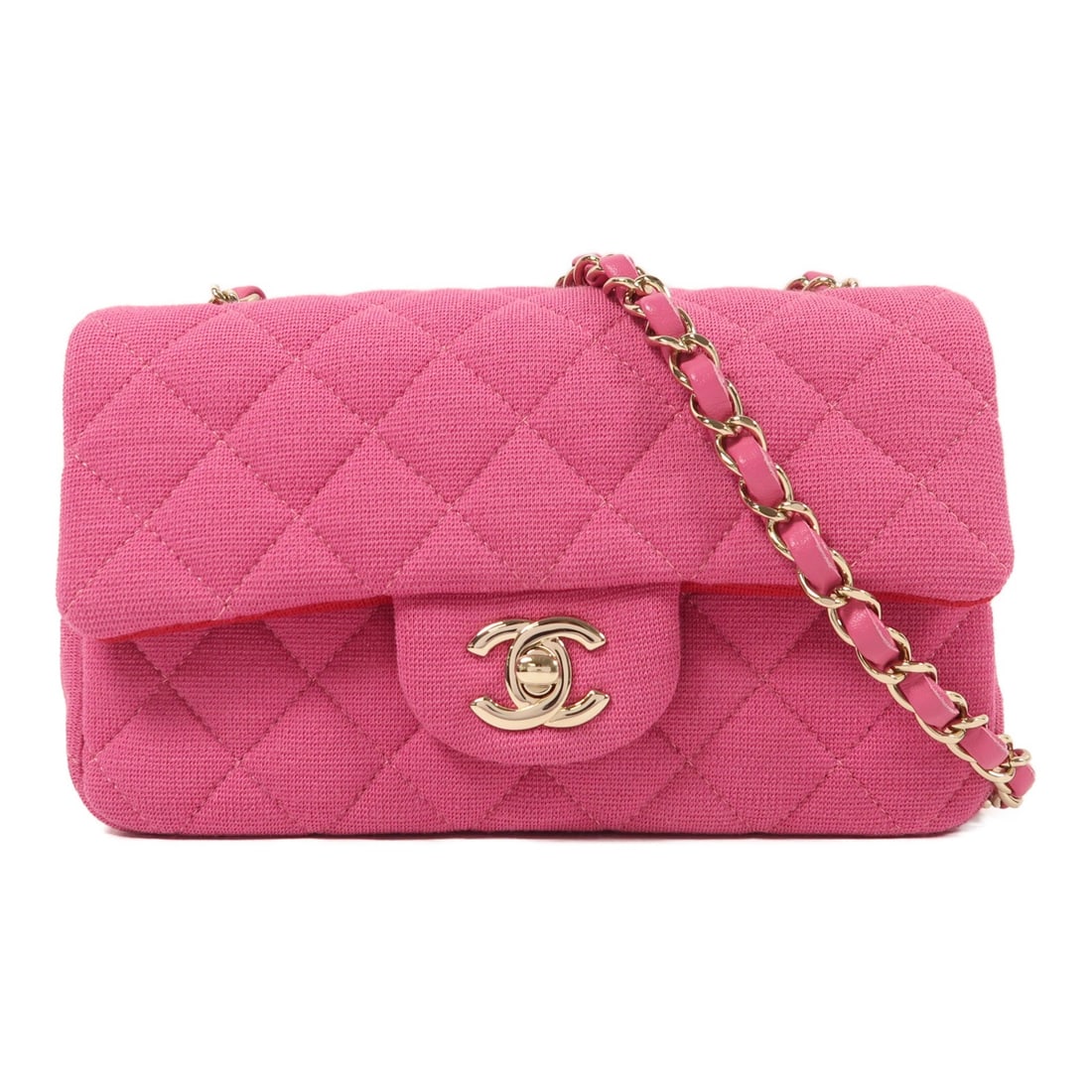 CHANEL Mini Classic CC GHW Shoulder Bag Pink Cotton (1 of 18)