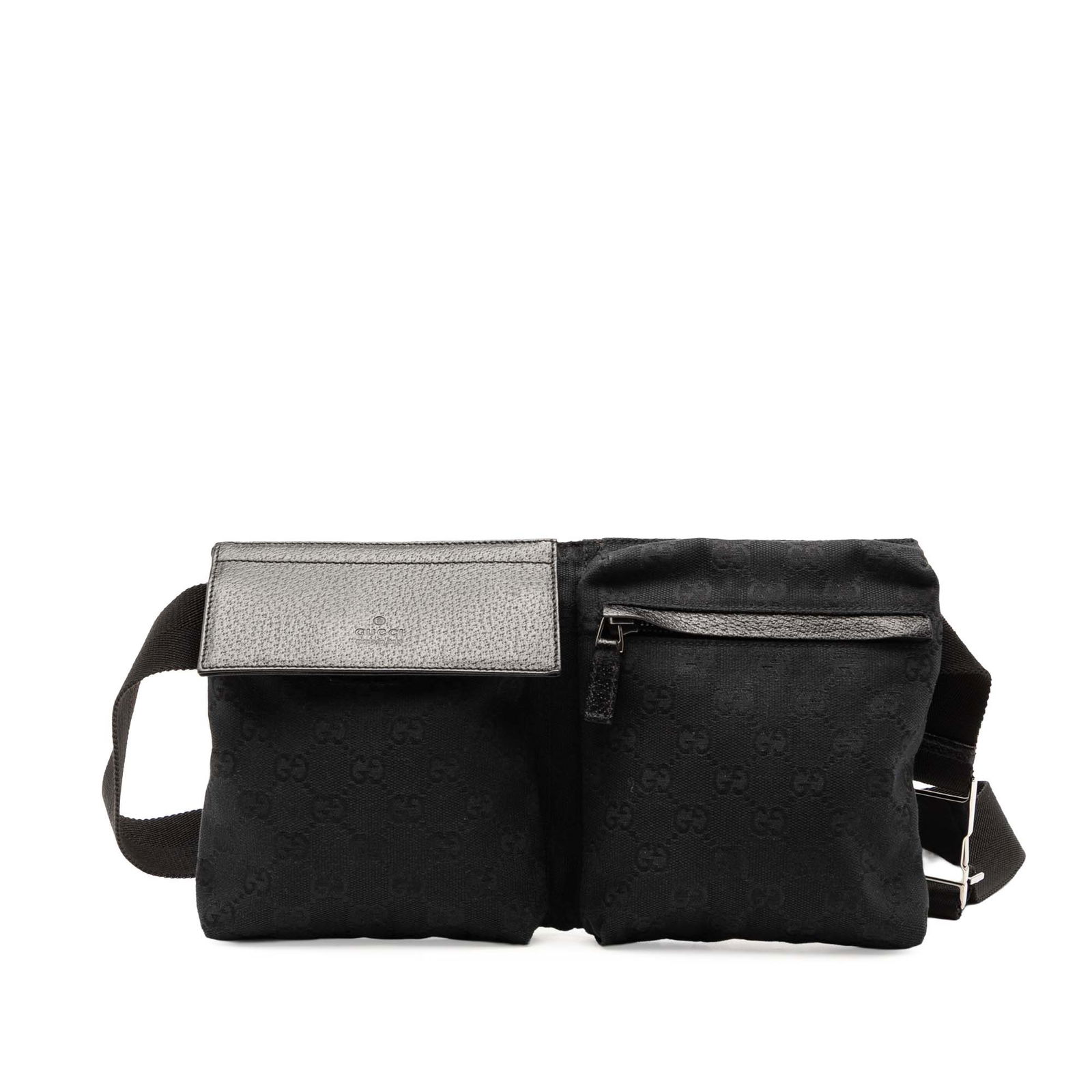 Black GG Canvas Double Pocket Belt Bag by Gucci (1 of 8)