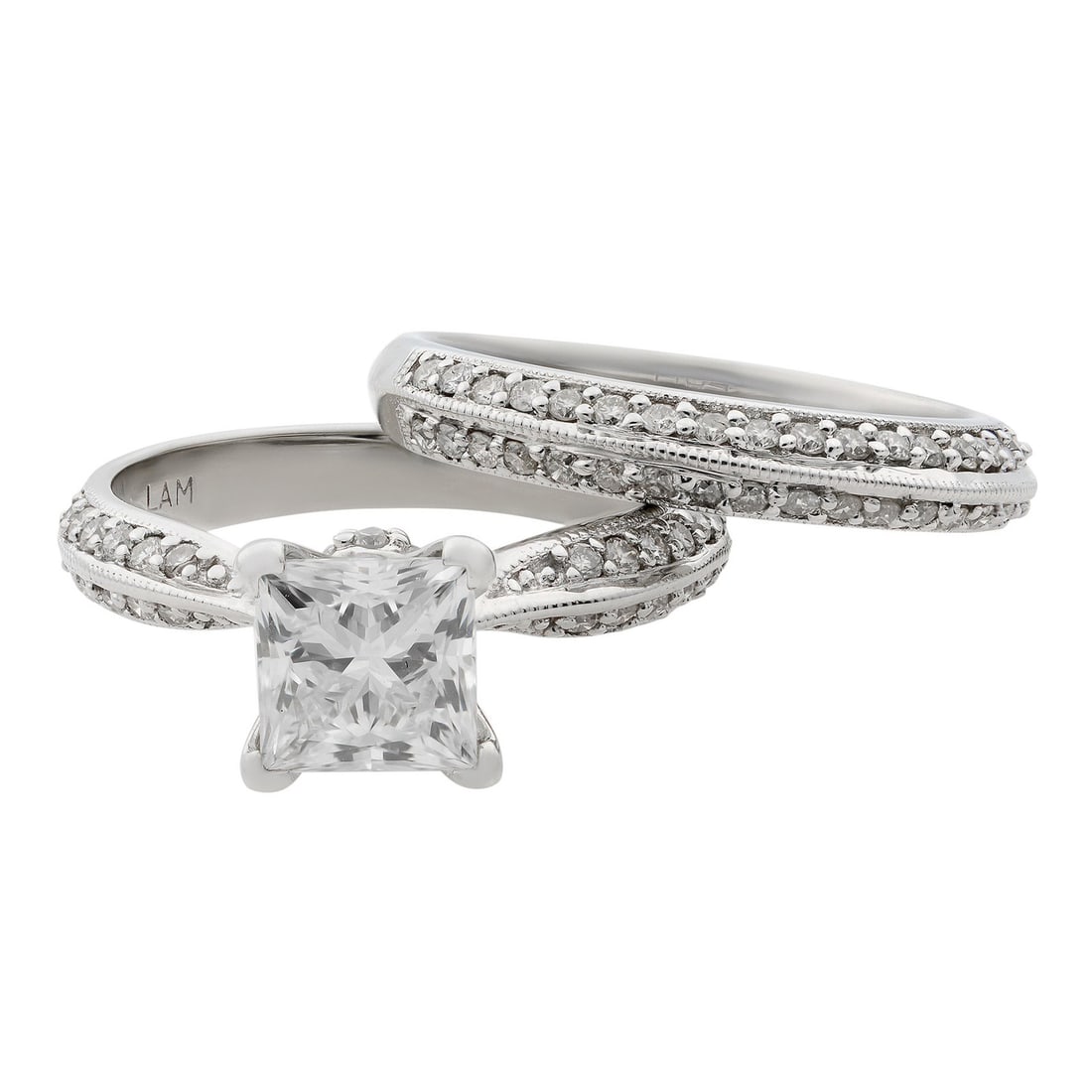 Rachel Koen 14K White Gold Diamond Bridal Ring Set 1.33ct Size 6 (1 of 7)