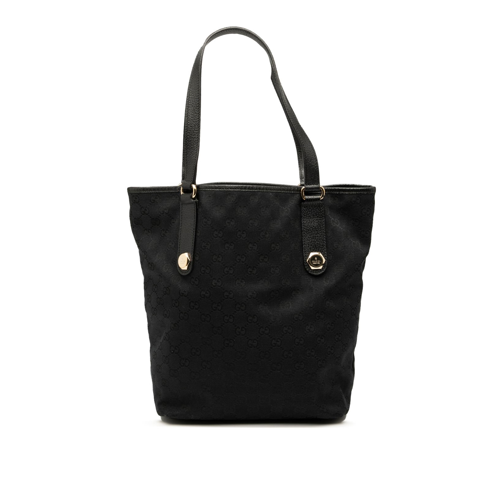 Black Gucci Charmy Tote Bag in GG Canvas with Leather Trim (1 of 7)