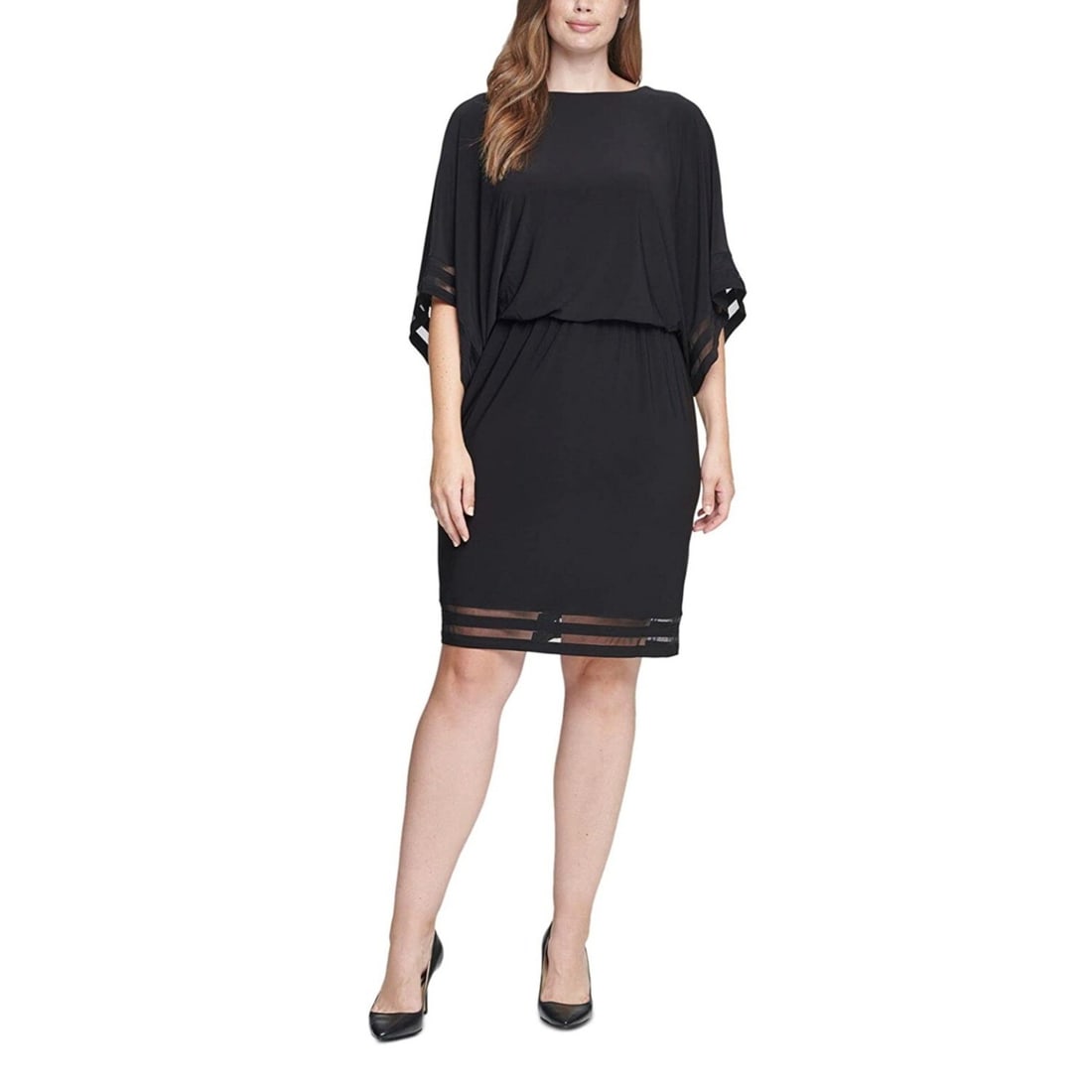 Jessica Howard Plus Size Black Blouson Dress with Kimono Sleeves 18W: Jessica Howard Plus Size Black Blouson Dress with Kimono Sleeves 18W Elevate your wardrobe with this stylish plus size dress from Jessica Howard. Featuring a flattering blouson silhouette, this knee-l