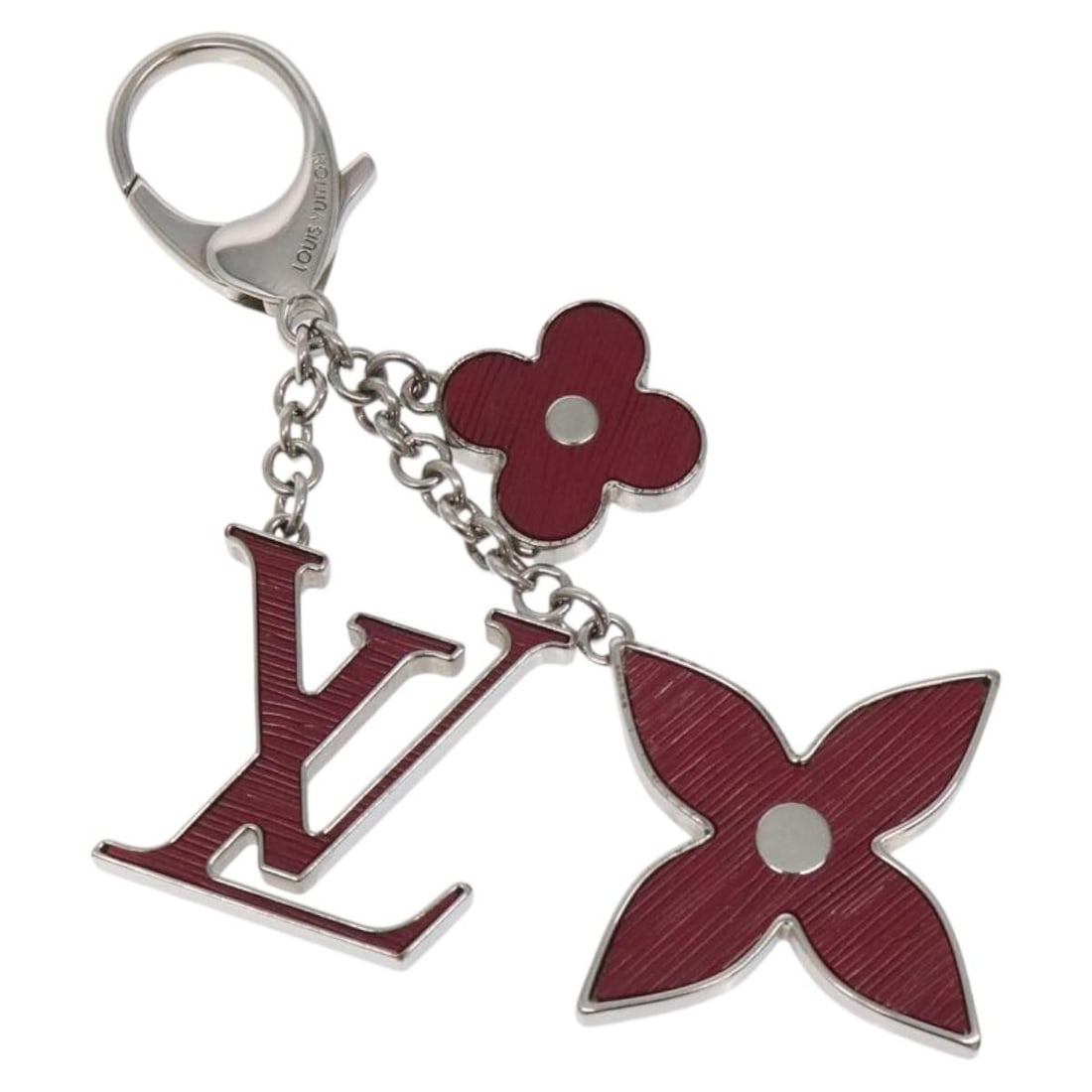 LOUIS VUITTON Red Epi Bijusac Fleur Deux Charm Metal M65224: LOUIS VUITTON Red Epi Bijusac Fleur Deux Charm Metal M65224 This exquisite LOUIS VUITTON Epi Bijusac Fleur Deux Charm is a stunning accessory crafted from durable metal in a vibrant red hue. Measuring