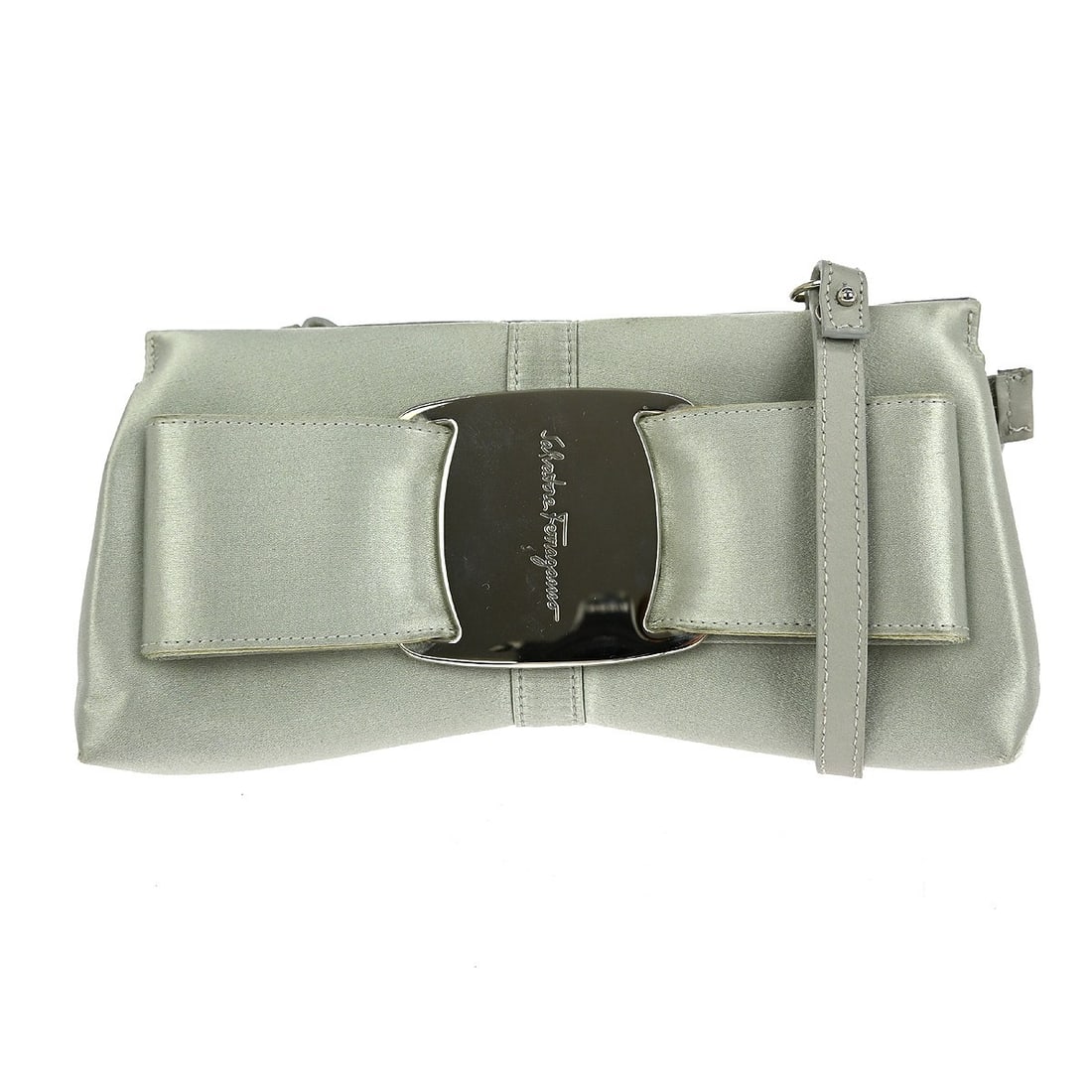 Salvatore Ferragamo Gray Satin Vara Bow Shoulder Bag Italy (1 of 7)