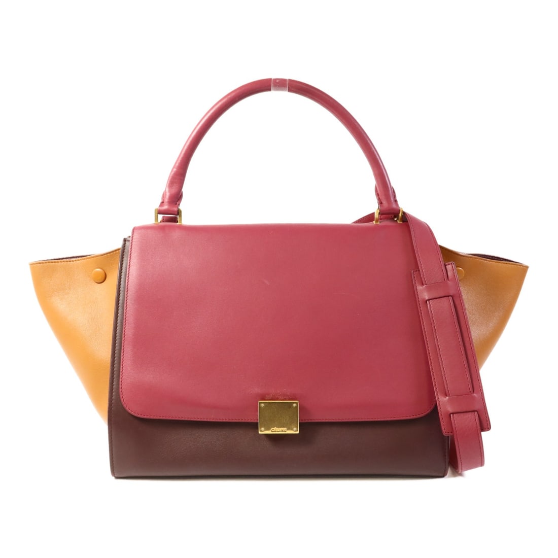 CELINE Trapeze 2 Way Shoulder Bag Calfskin Leather Brown Red GHW (1 of 17)