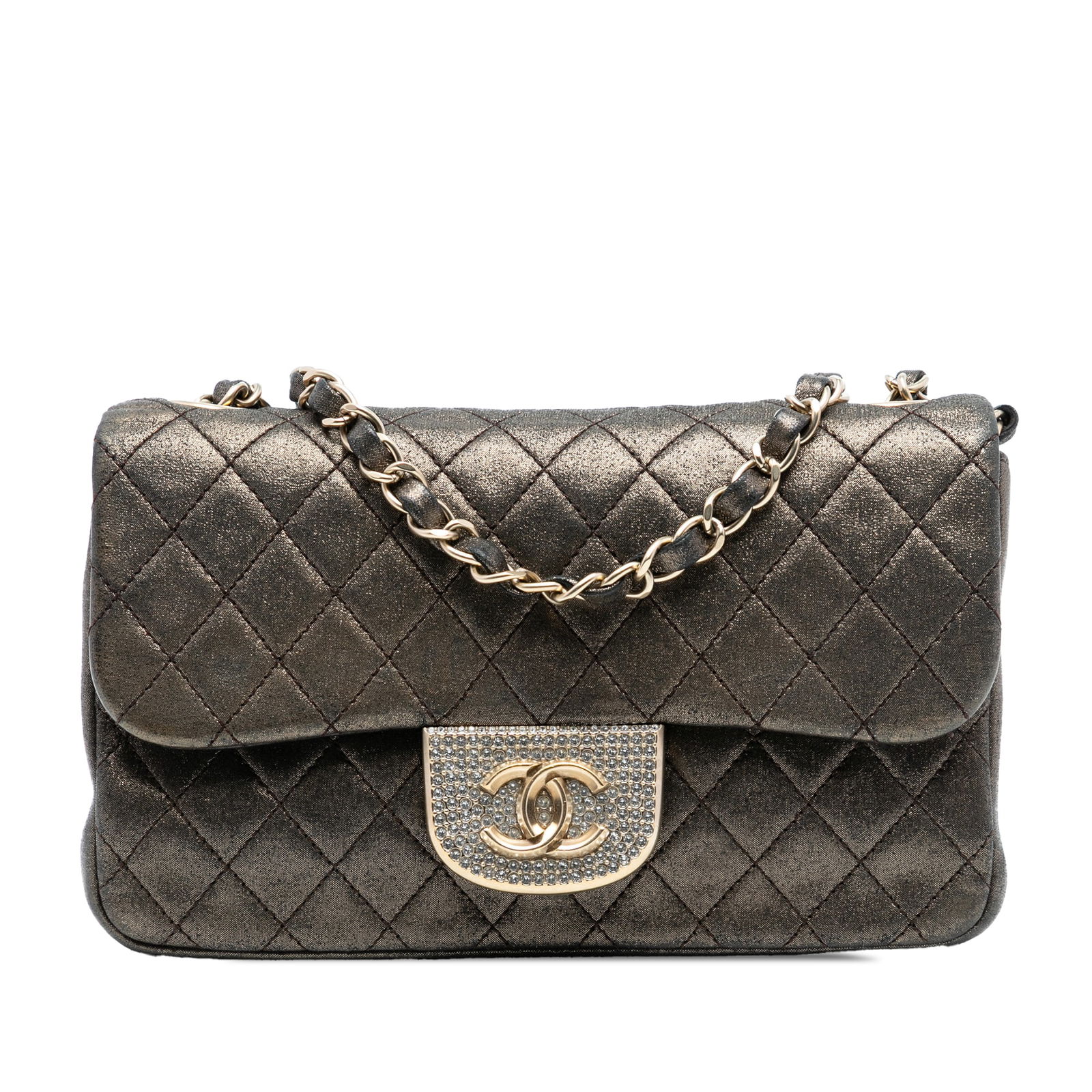 Chanel Iridescent Fabric Flap Bag with Crystal CC Logo and Chain Strap (1 of 7)