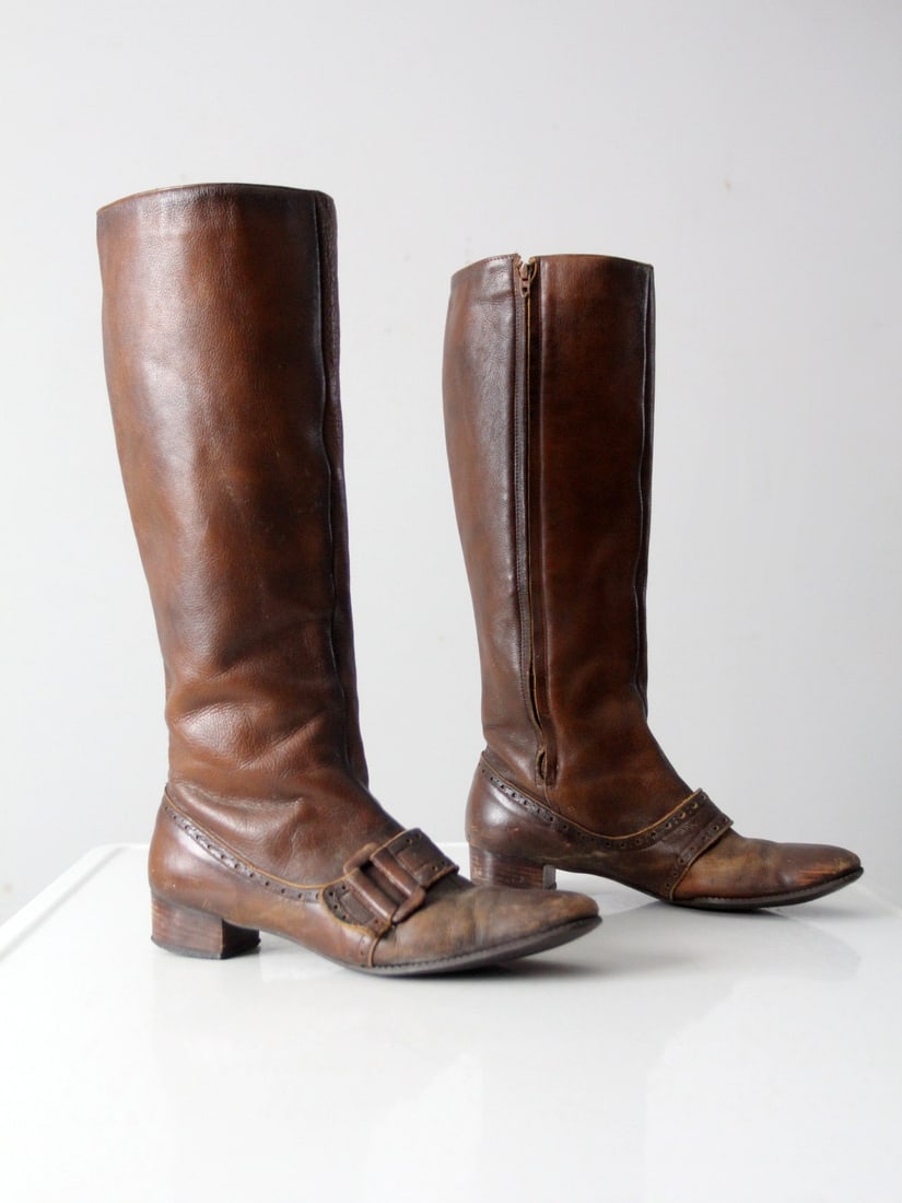 1960s Joyce Tall Leather Boots Fleece Lined Vintage Style (1 of 12)
