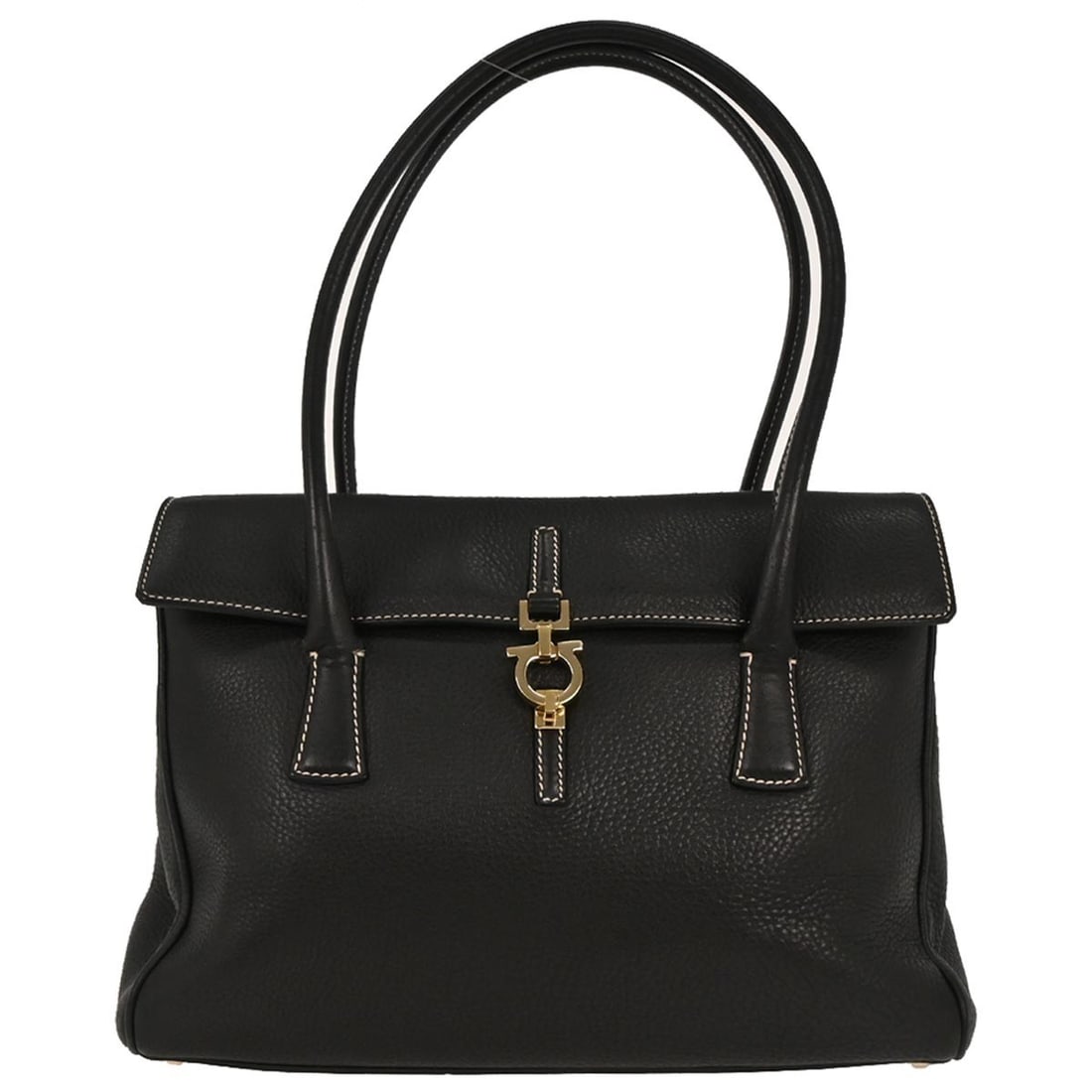 Salvatore Ferragamo Black Leather Gancini Top Handle Handbag (1 of 10)