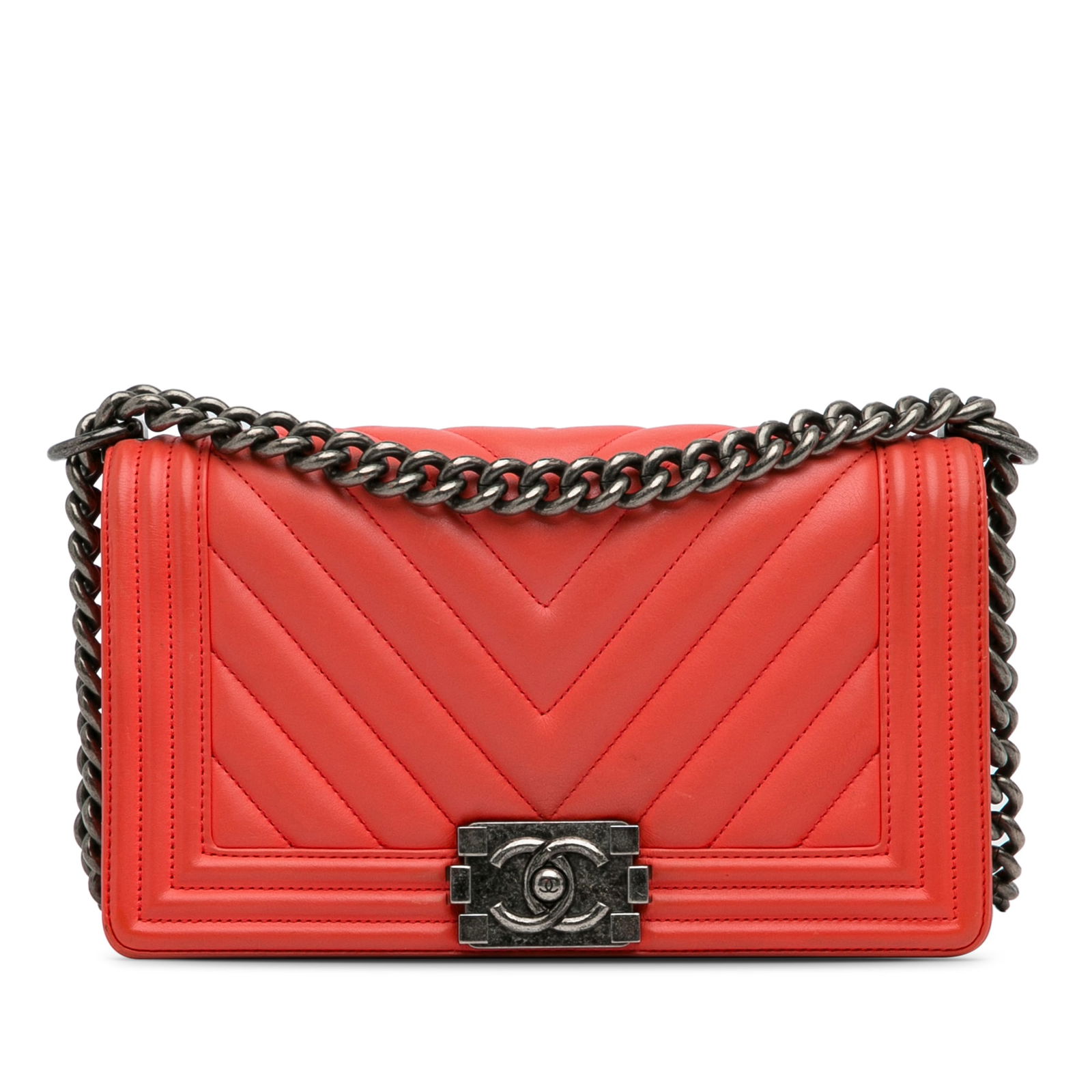Chanel Old Medium Chevron Red Calfskin Boy Flap Bag (1 of 9)