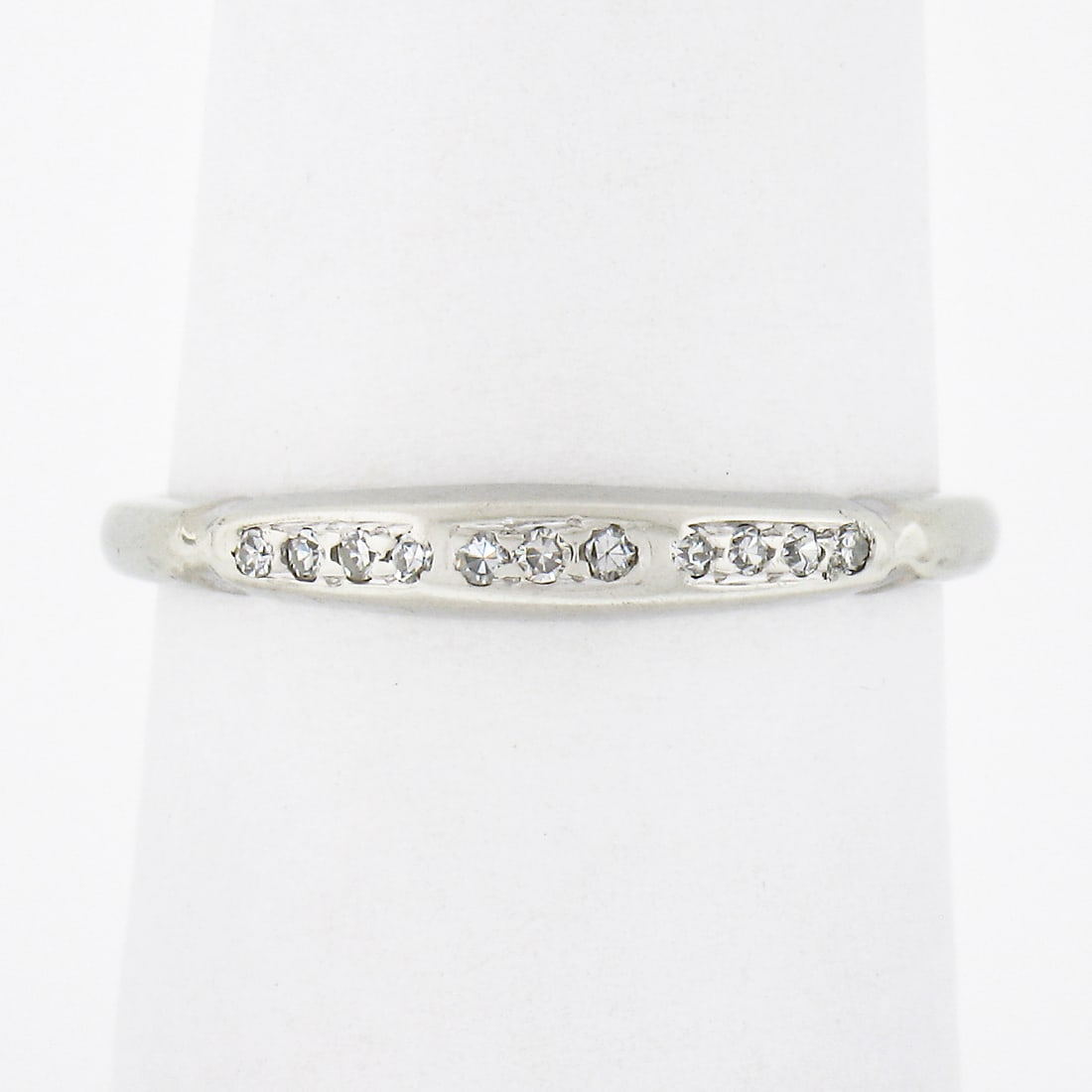 Antique 14k White Gold Diamond Pave Stackable Wedding Band Ring 0.13ct (1 of 8)