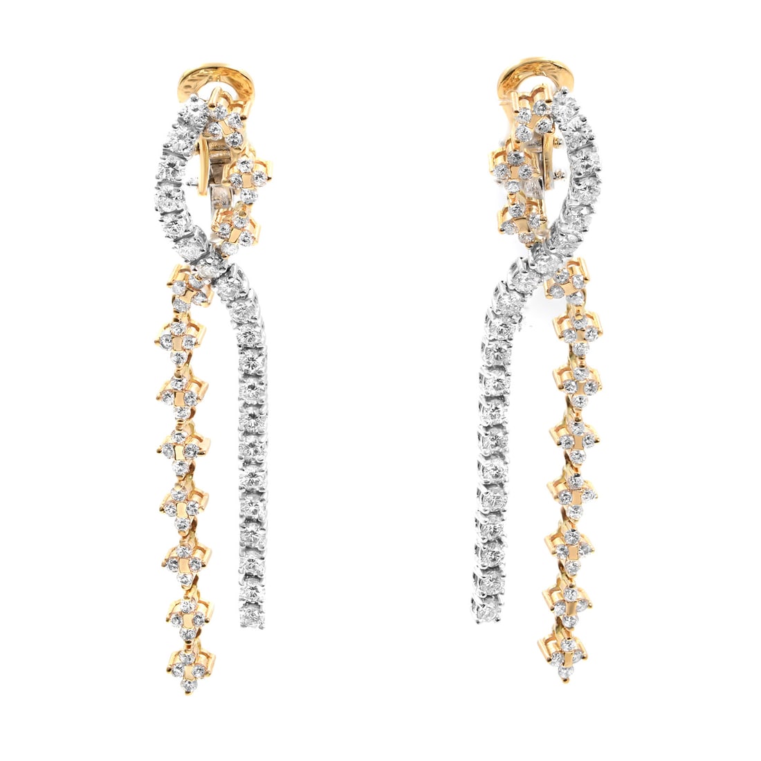 Piero Milano 18K Two Tone Gold Diamond Drop Earrings 2.26cttw: Piero Milano 18K Two Tone Gold Diamond Drop Earrings 2.26cttw Elevate your elegance with these stunning Piero Milano Natural Diamond Drop Earrings, crafted in luxurious 18K two-tone gold. These dangle