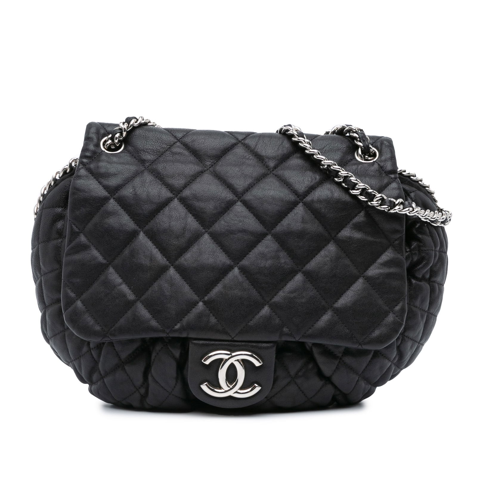 Chanel Large Black Lambskin Chain Around Flap Bag Italy (1 of 9)