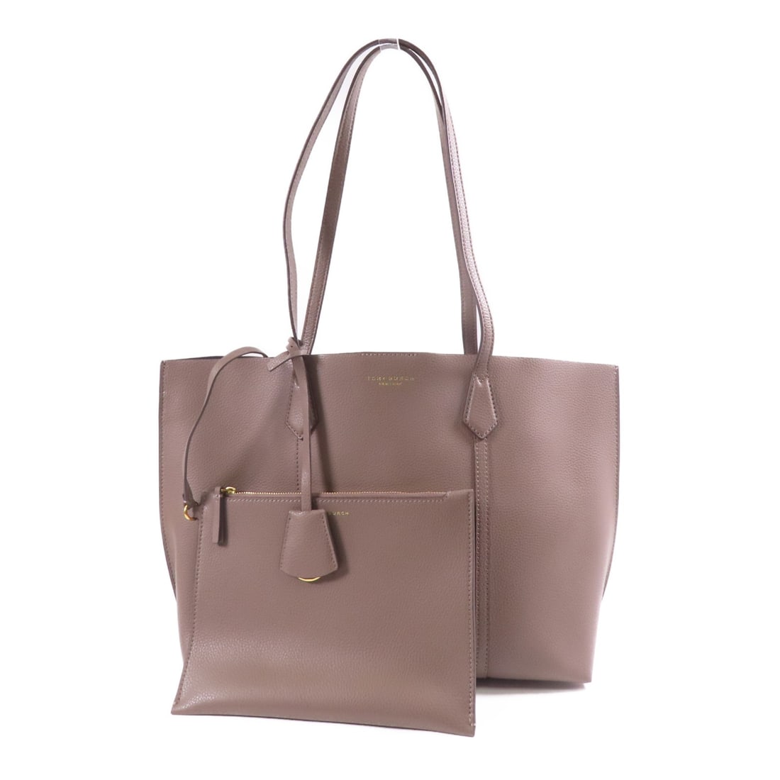 Tory Burch Perry Medium Tote Bag Calfskin Leather Brown GHW (1 of 12)