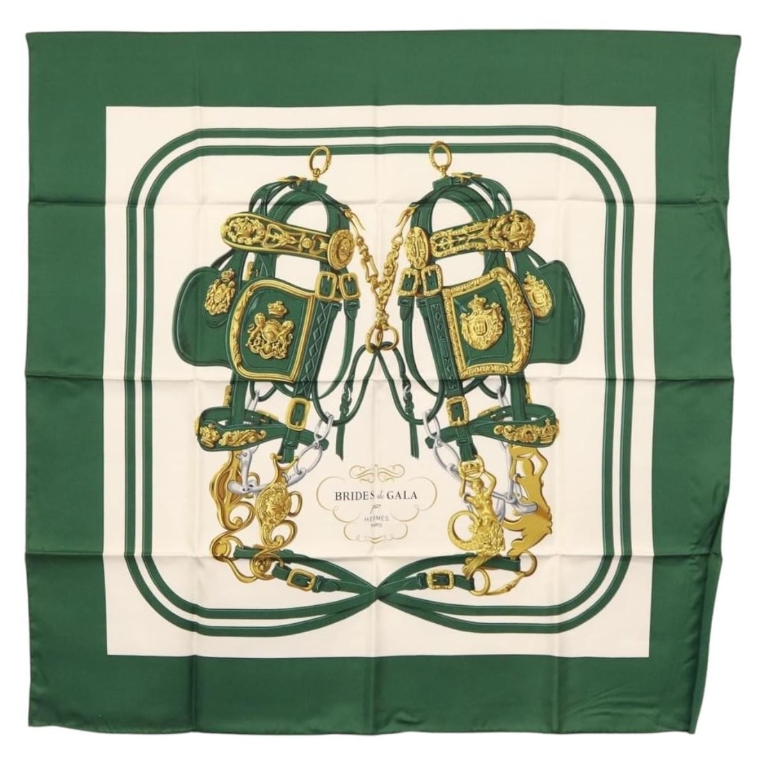 Brides de Gala Silk Square Scarf in Green by Hermes 90cm (1 of 13)