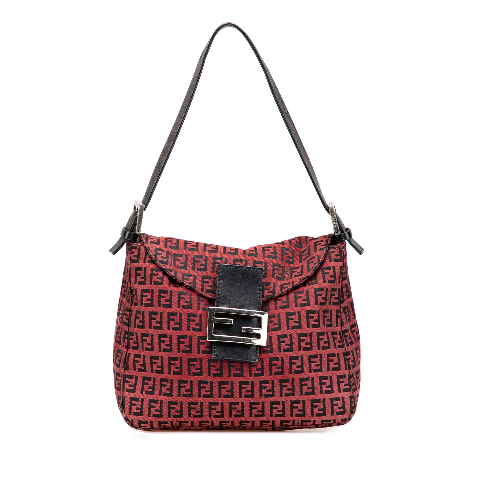 Fendi Zucca Canvas Double Flap Mamma Red Shoulder Bag: Fendi Zucca Canvas Double Flap Mamma Red Shoulder Bag This Fendi Zucca Canvas Double Flap Mamma shoulder bag showcases a striking red canvas body that exudes elegance and sophistication. It features a