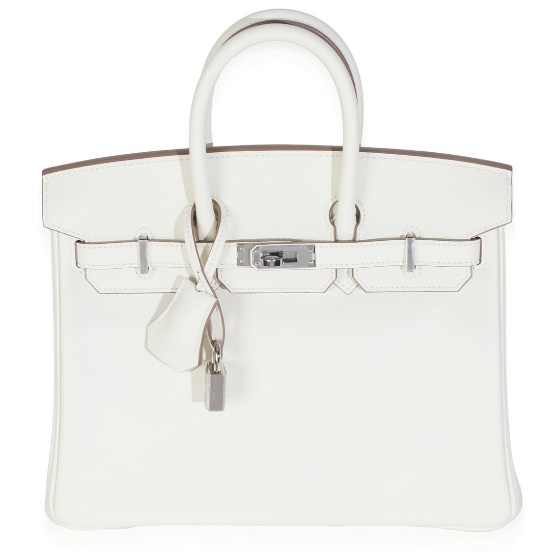 Hermes Birkin 25 Mushroom Swift Leather Handbag with Silver-Tone Hardware: Hermes Birkin 25 Mushroom Swift Leather Handbag with Silver-Tone Hardware Introducing the exquisite Hermes Mushroom Swift Birkin 25, a luxurious handbag that combines elegance with functionality. This