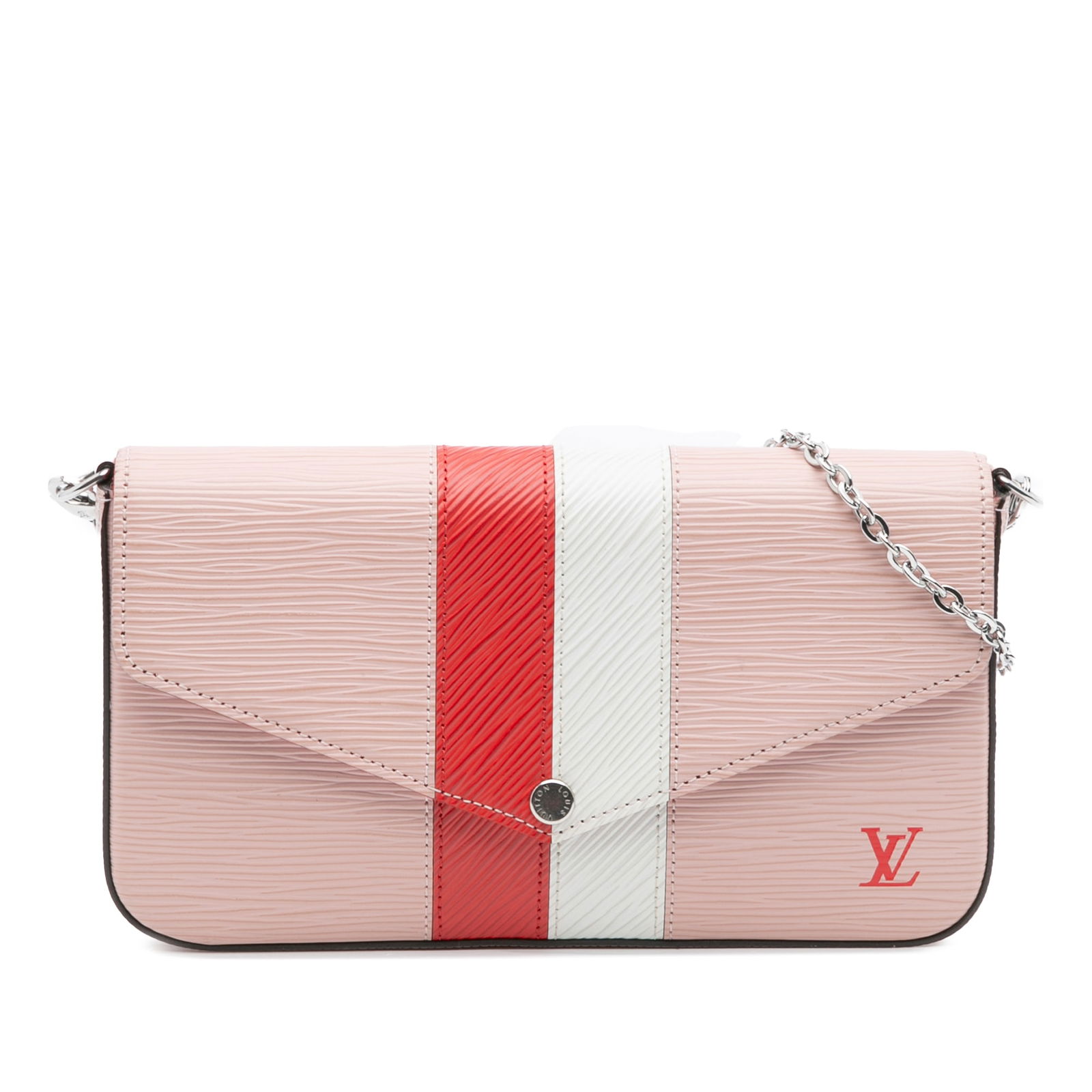 Louis Vuitton Epi Stripes Pochette Felicie Pink Leather Bag: Louis Vuitton Epi Stripes Pochette Felicie Pink Leather Bag Introducing the Louis Vuitton Epi Stripes Pochette Felicie, a stylish and versatile bag crafted from premium epi leather. This chic pochette