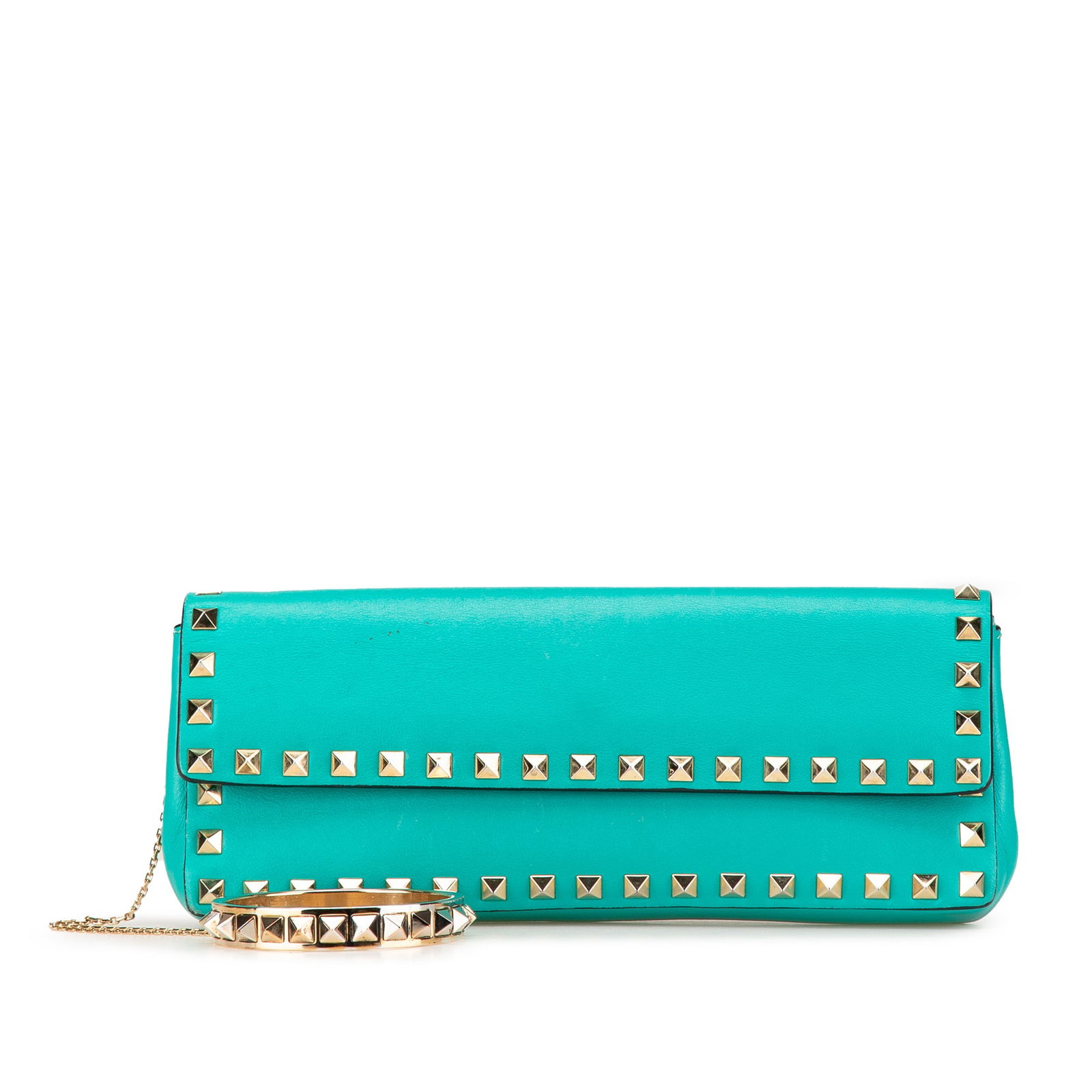 Valentino Nappa Rockstud Bangle Clutch Blue Leather (1 of 11)