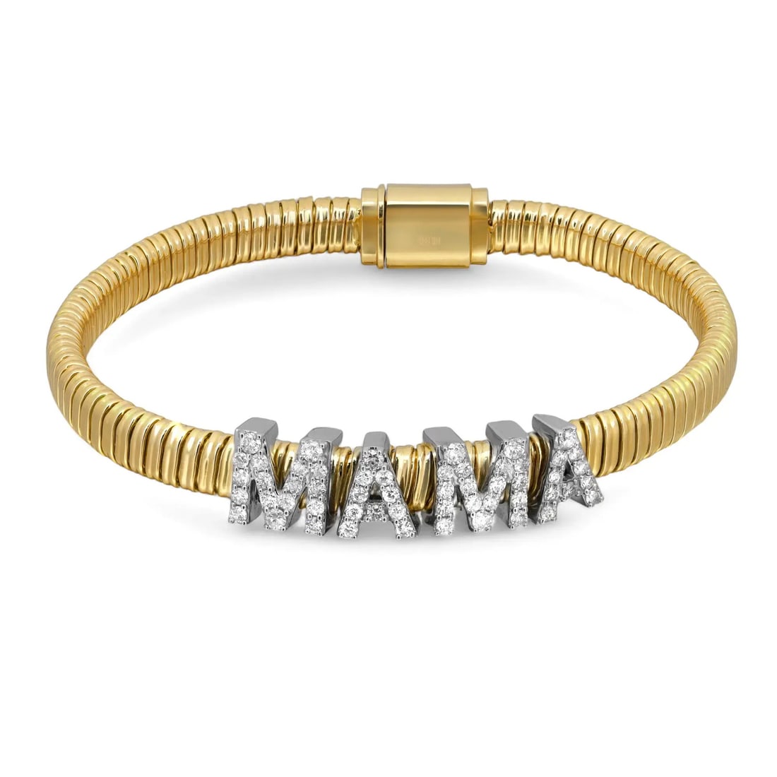 Rachel Koen 14K Yellow Gold MAMA Diamond Snake Chain Bracelet 0.85Cttw (1 of 6)