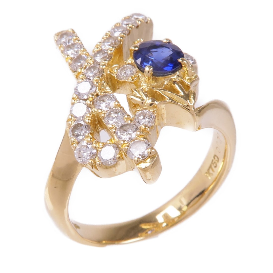 Sapphire Diamond Ring in 18K Yellow Gold Size 6 (1 of 8)