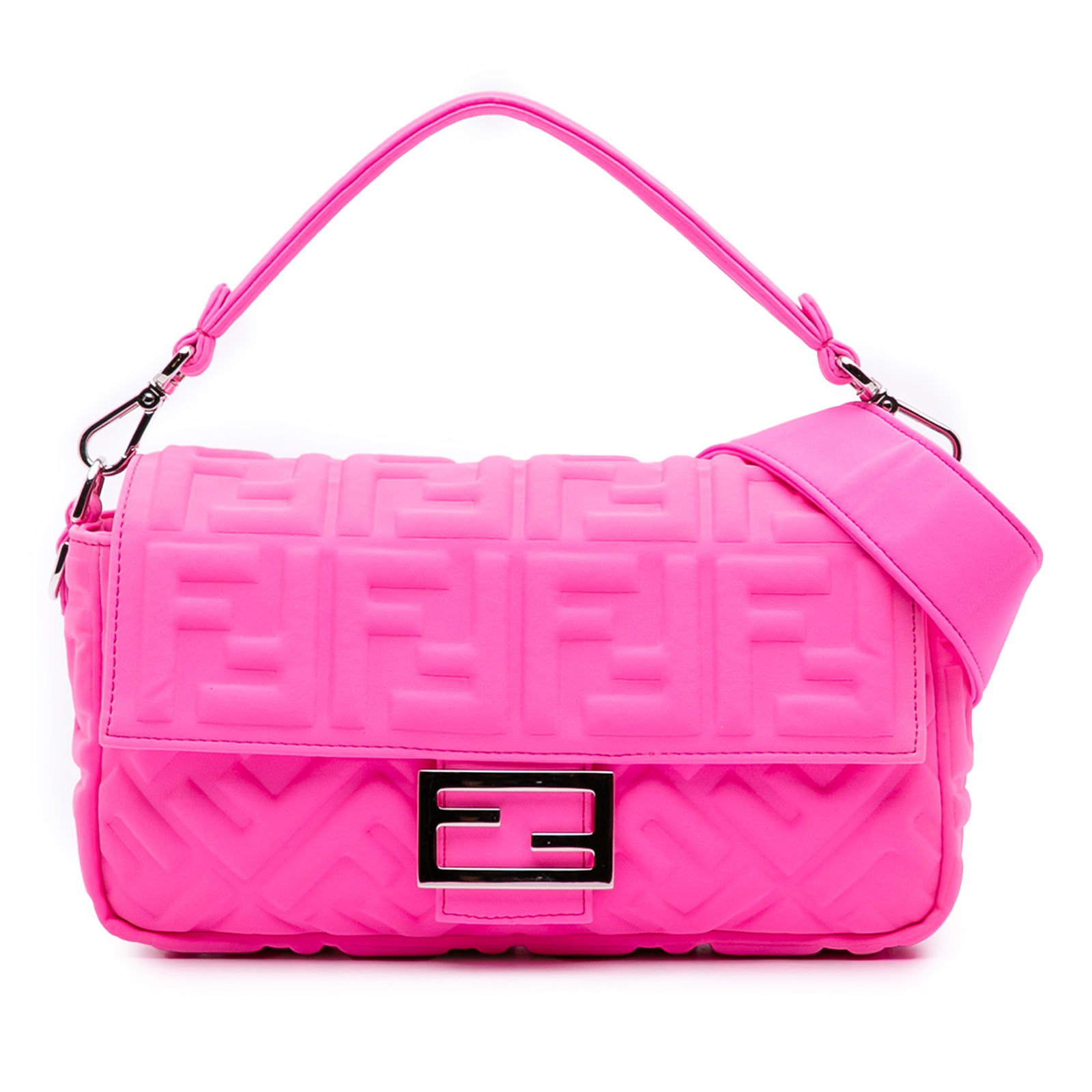 Fendi Medium Pink Embossed Lycra Baguette Satchel Bag (1 of 12)
