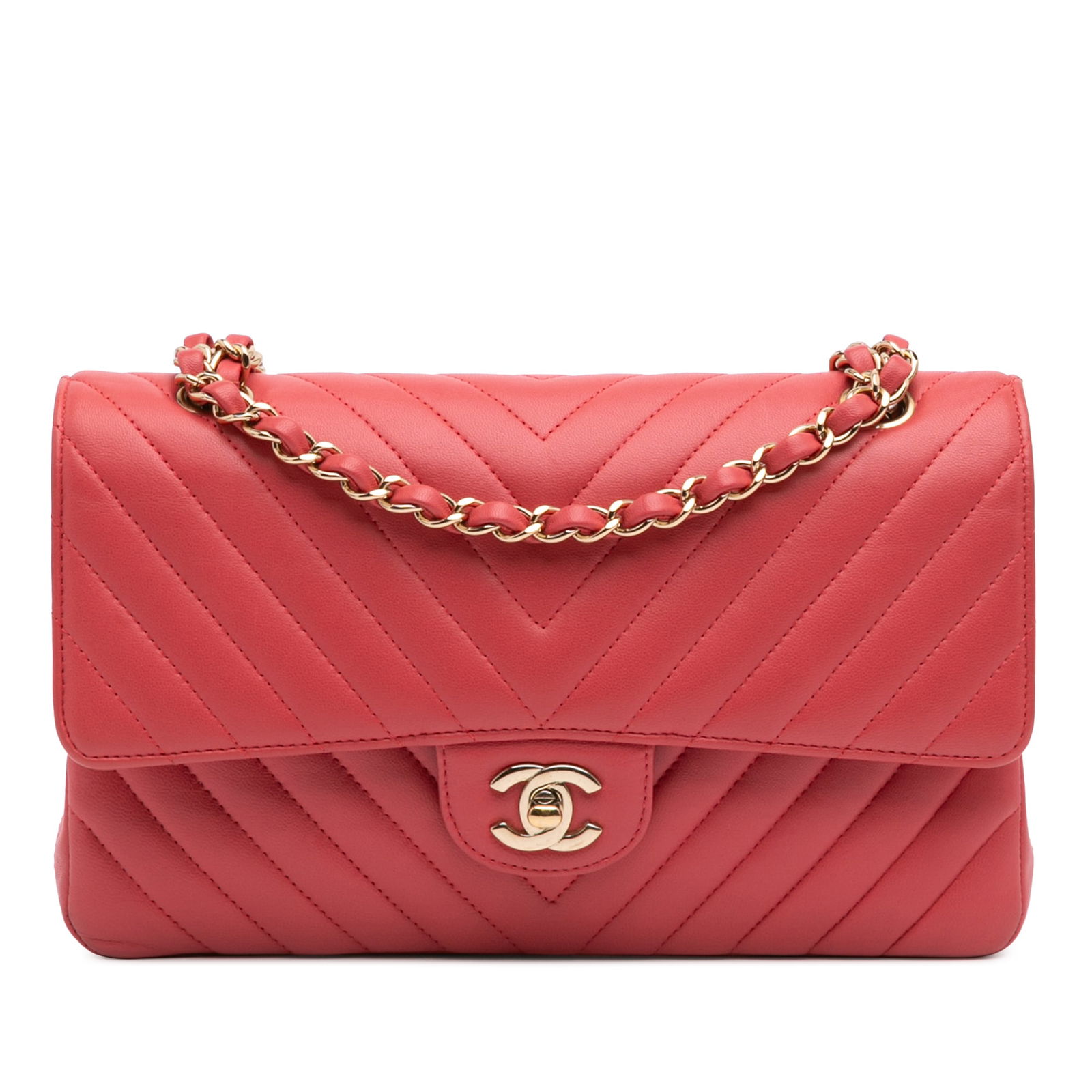 Chanel Medium Classic Chevron Red Lambskin Double Flap Bag (1 of 11)
