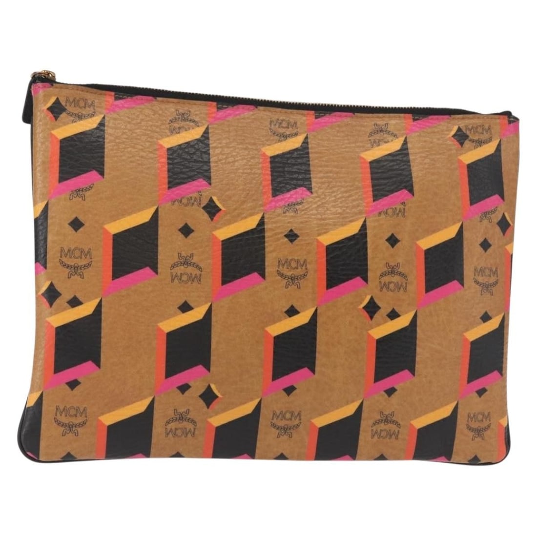 MCM Logogram Vicetos Brown PVC Leather Clutch Bag Auth AM9490 (1 of 16)