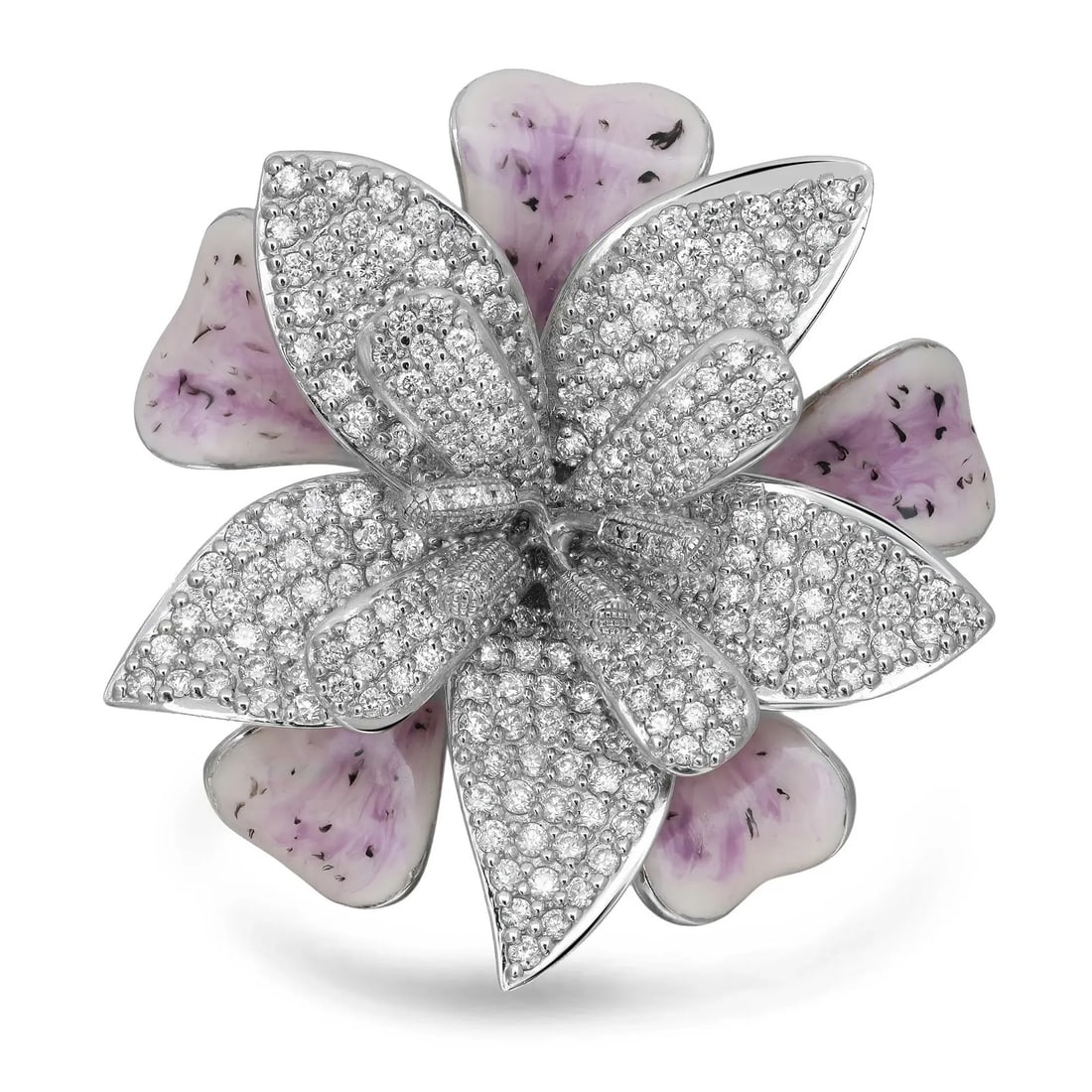 Rachel Koen 18K White Gold Flower Ring with 4.25Cttw Diamonds: Rachel Koen 18K White Gold Flower Ring with 4.25Cttw Diamonds Experience the elegance of this exquisite flower cocktail ring, designed by Rachel Koen. Crafted from luxurious 18K white gold, this ring