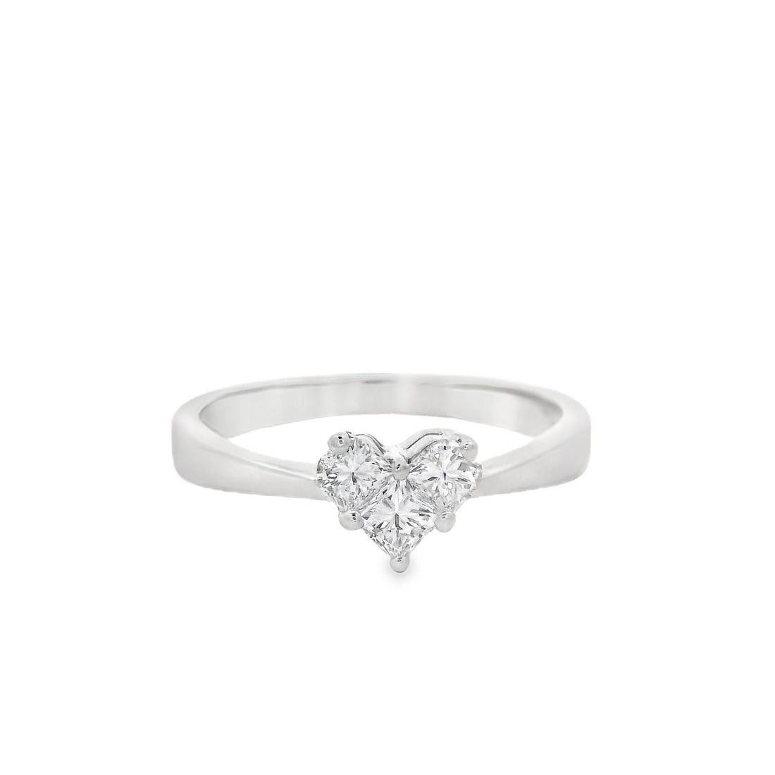 18k White Gold 0.35ctw Heart Diamond Promise Ring: 18k White Gold 0.35ctw Heart Diamond Promise Ring This exquisite promise ring is crafted in solid 18k white gold and features a delicate heart design adorned with three natural genuine diamonds. The c