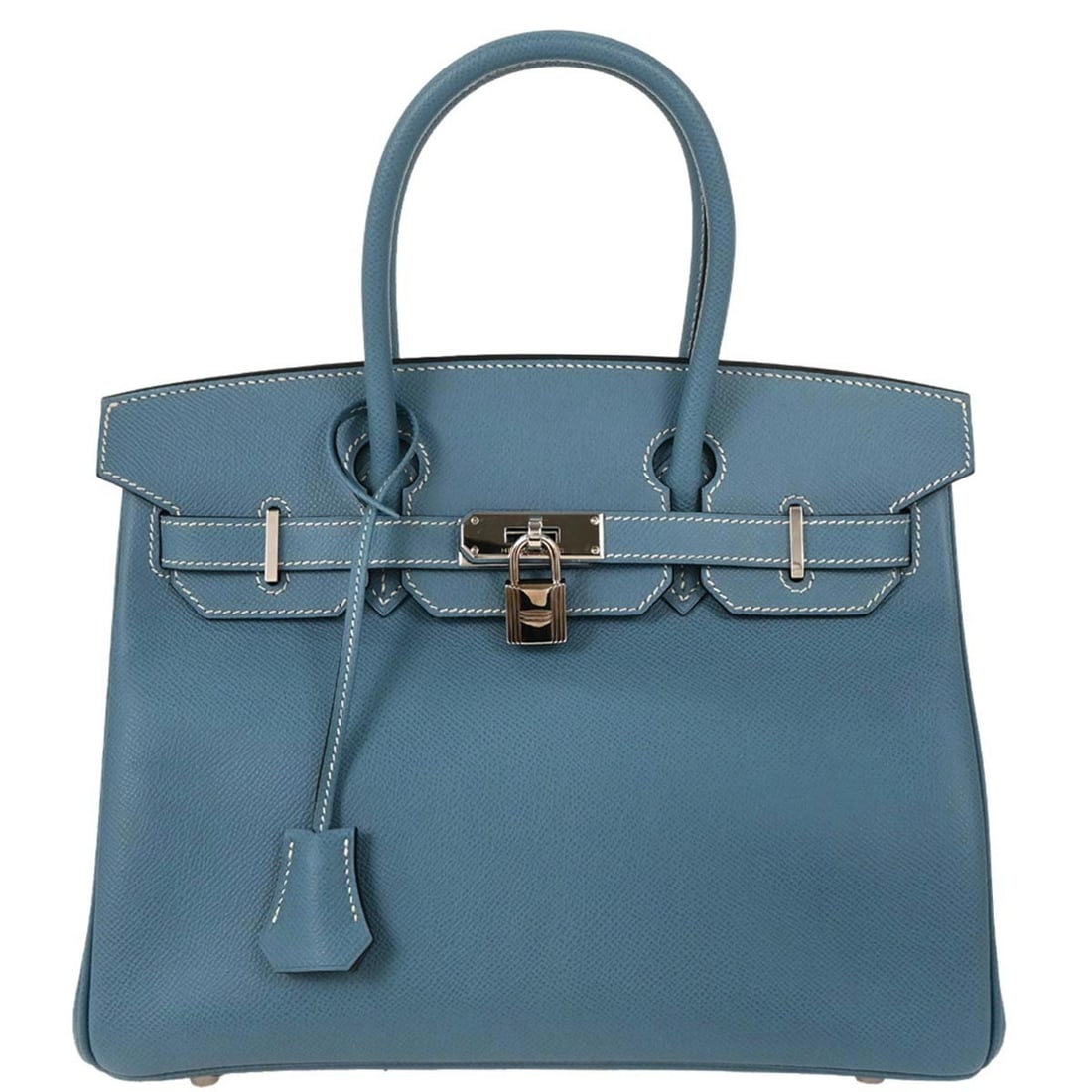 Hermes Blue Jean Epsom Birkin 30 Leather Handbag: Hermes Blue Jean Epsom Birkin 30 Leather Handbag Introducing the exquisite Hermes Blue Jean Epsom Birkin 30 Handbag, a stunning accessory perfect for casual occasions. This medium-sized shoulder bag f