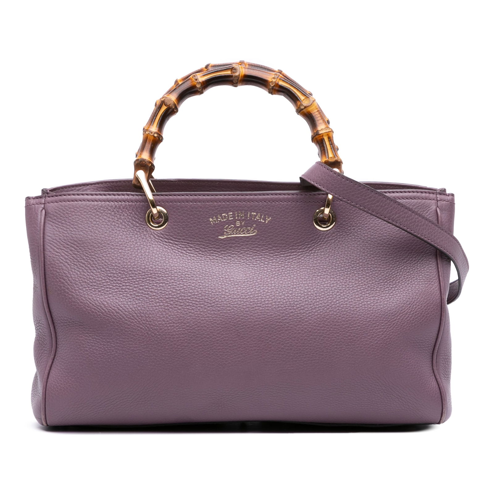 Gucci Medium Calfskin Bamboo Shopper Satchel Purple Leather Bag (1 of 10)